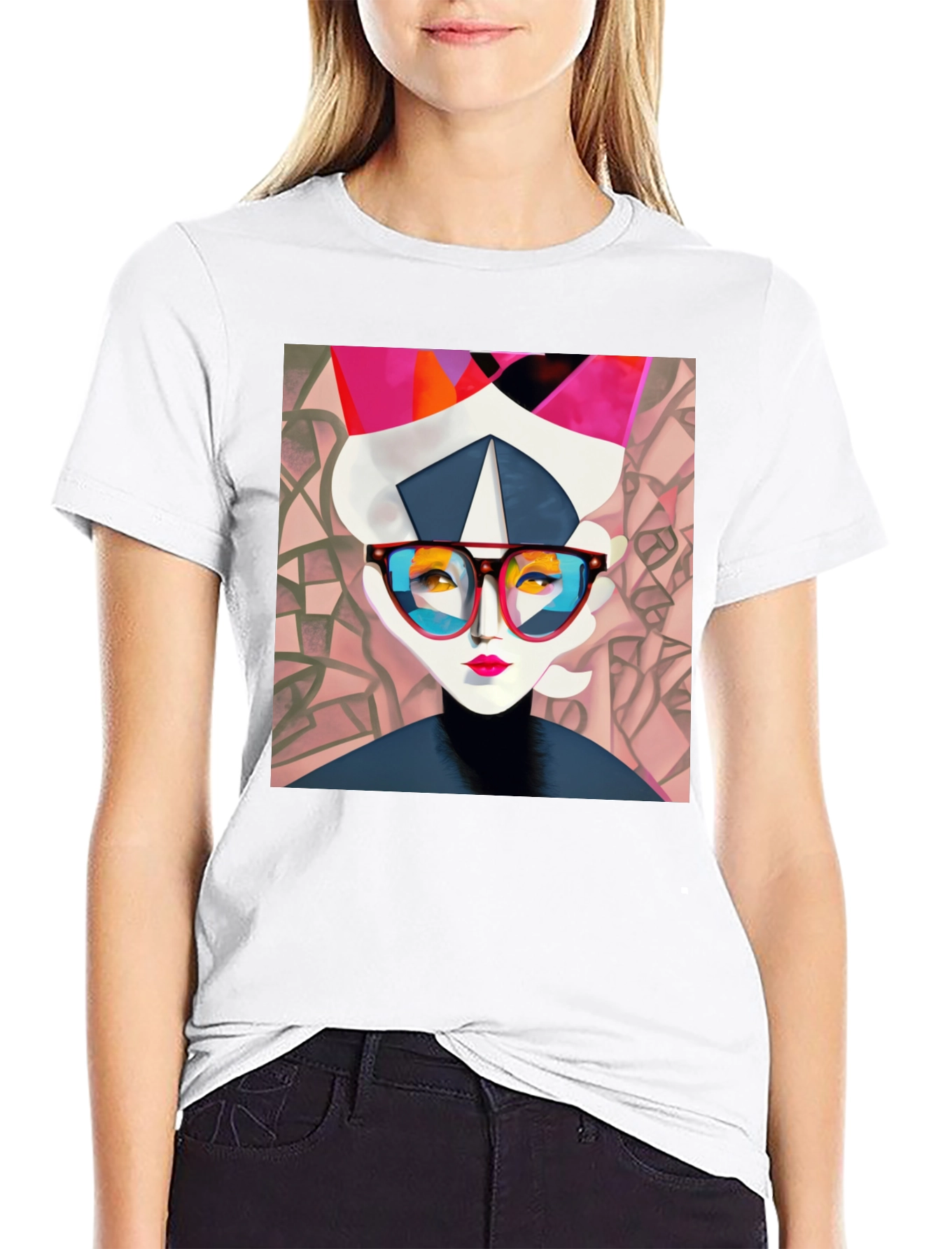 Abstract Woman Graphic Print Black Tee