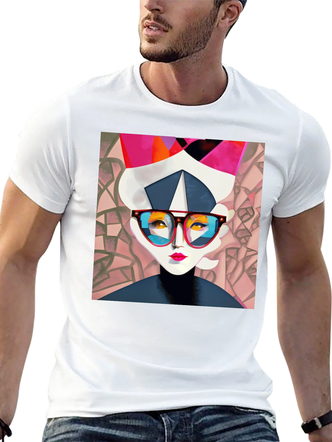 Abstract Woman Graphic Print Black Tee