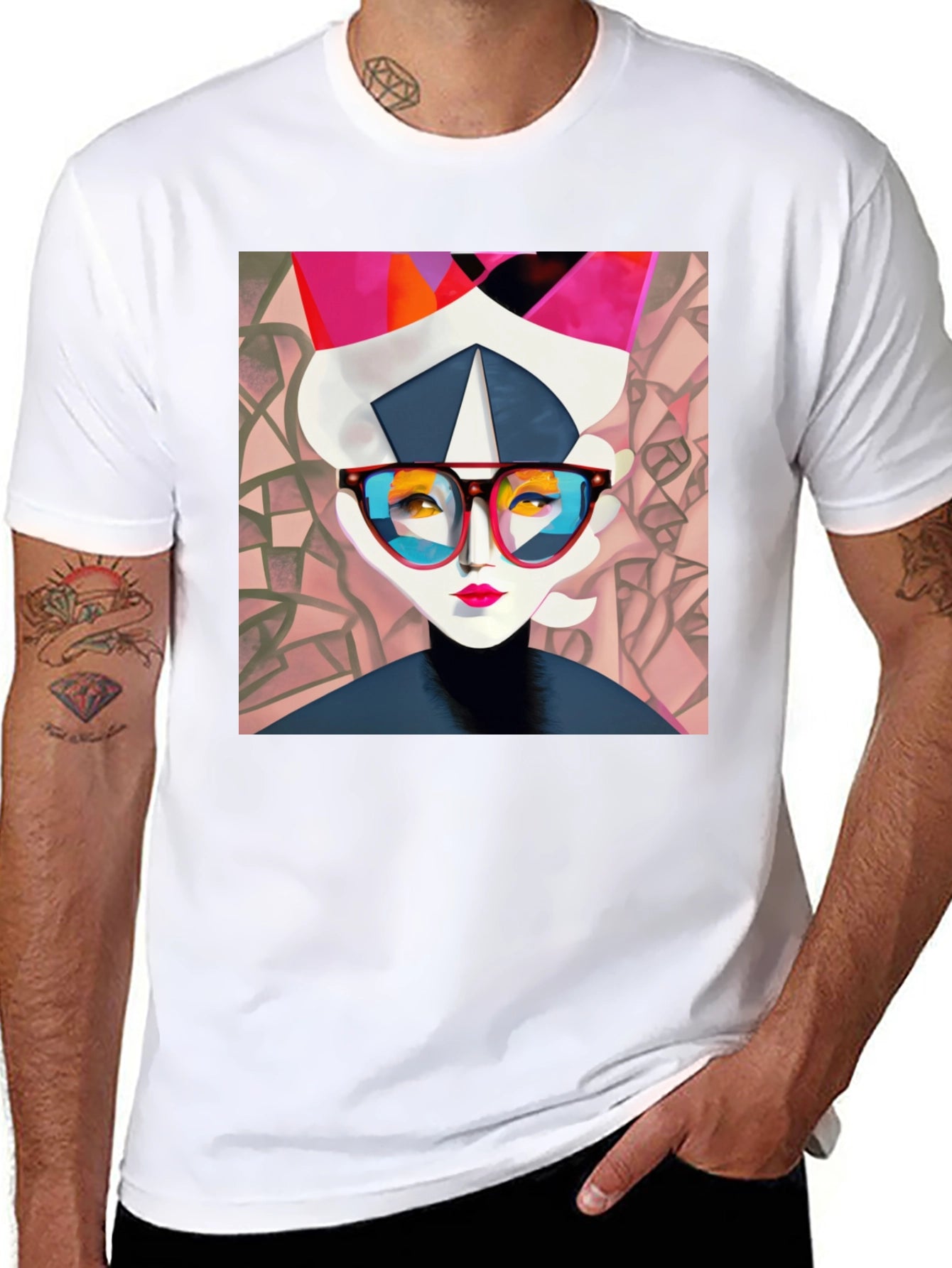 Abstract Woman Graphic Print Black Tee