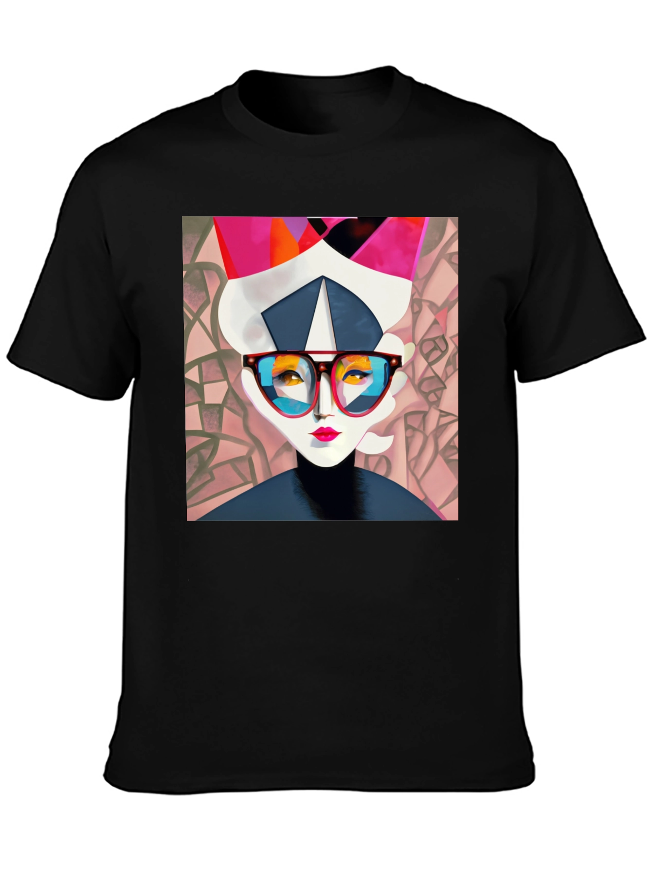 Abstract Woman Graphic Print Black Tee