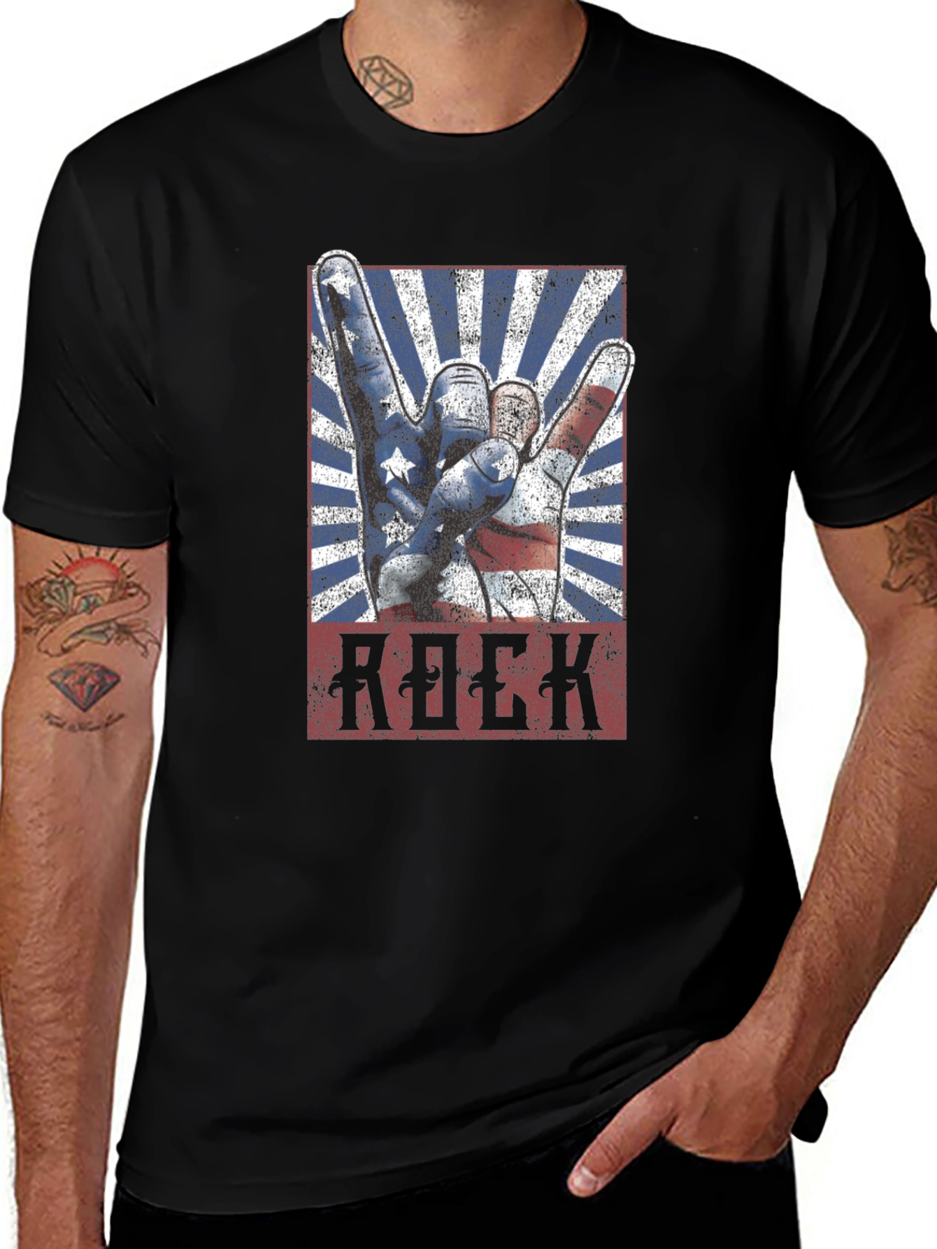 American Rock Hand Gesture Graphic T-Shirt