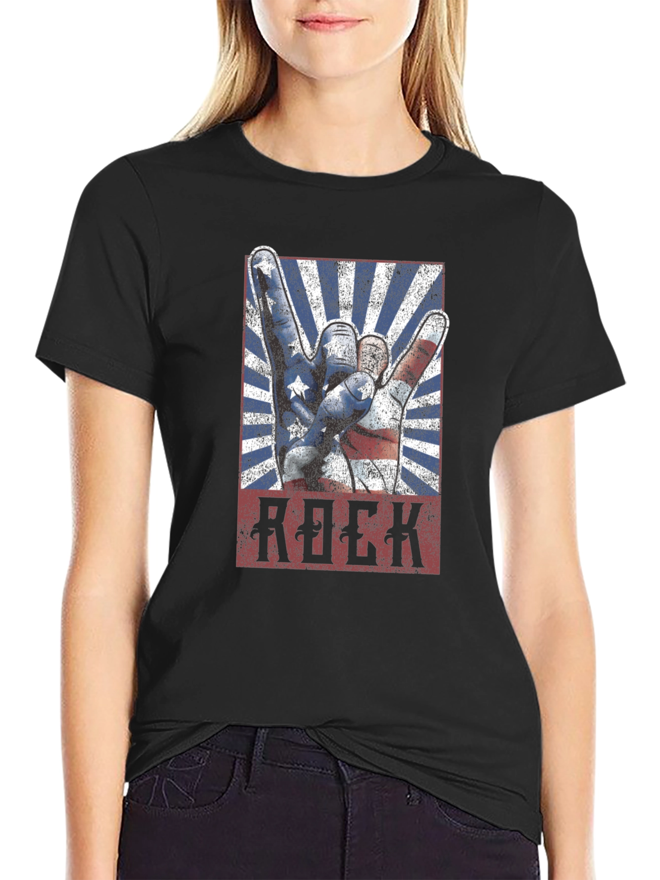 American Rock Hand Gesture Graphic T-Shirt