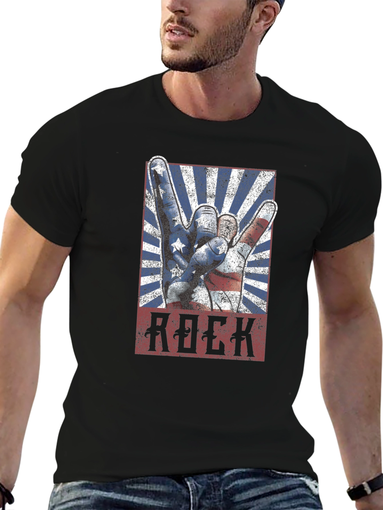 American Rock Hand Gesture Graphic T-Shirt