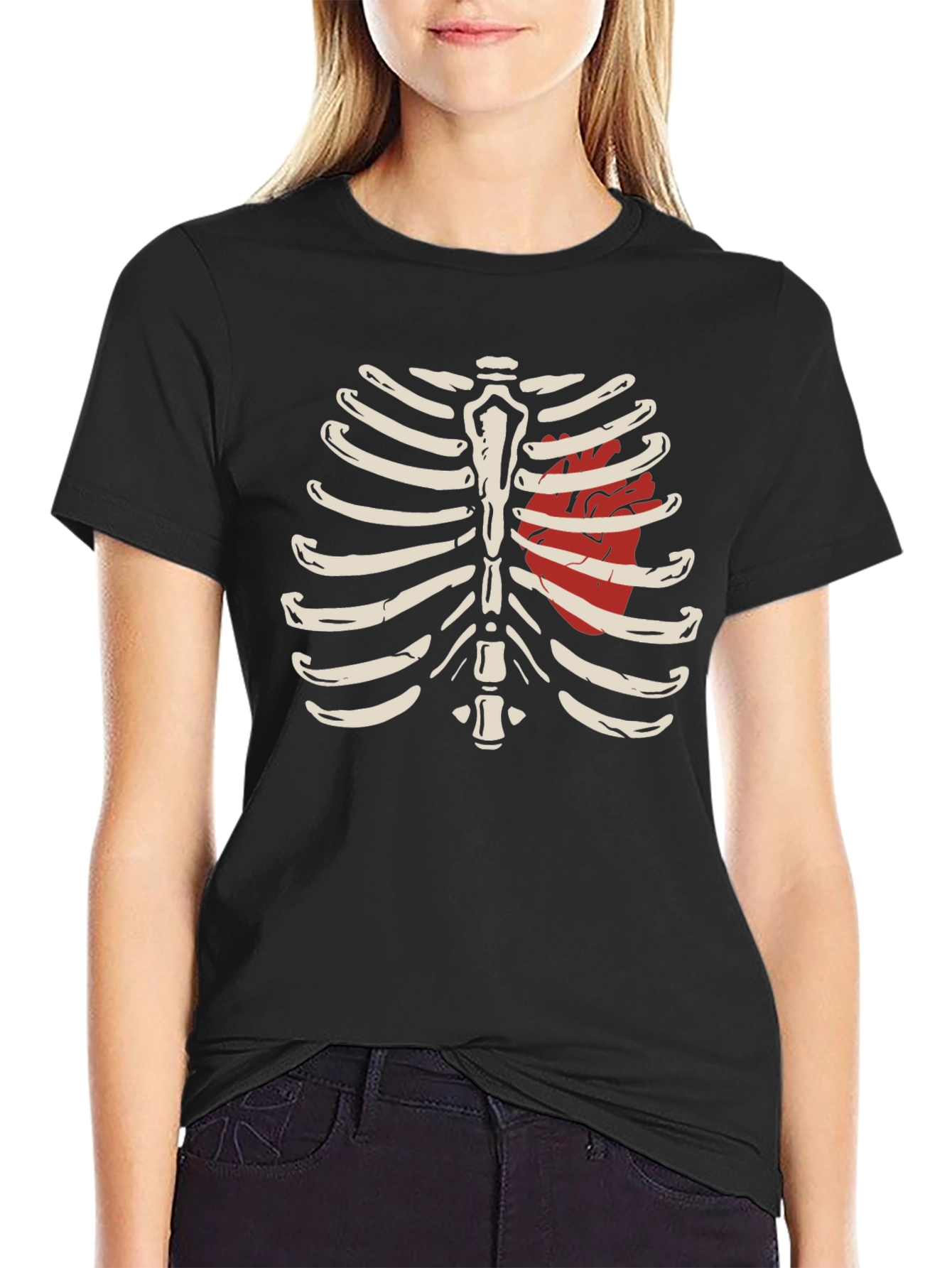 Anatomical Rib Cage T-Shirt with Heart Design