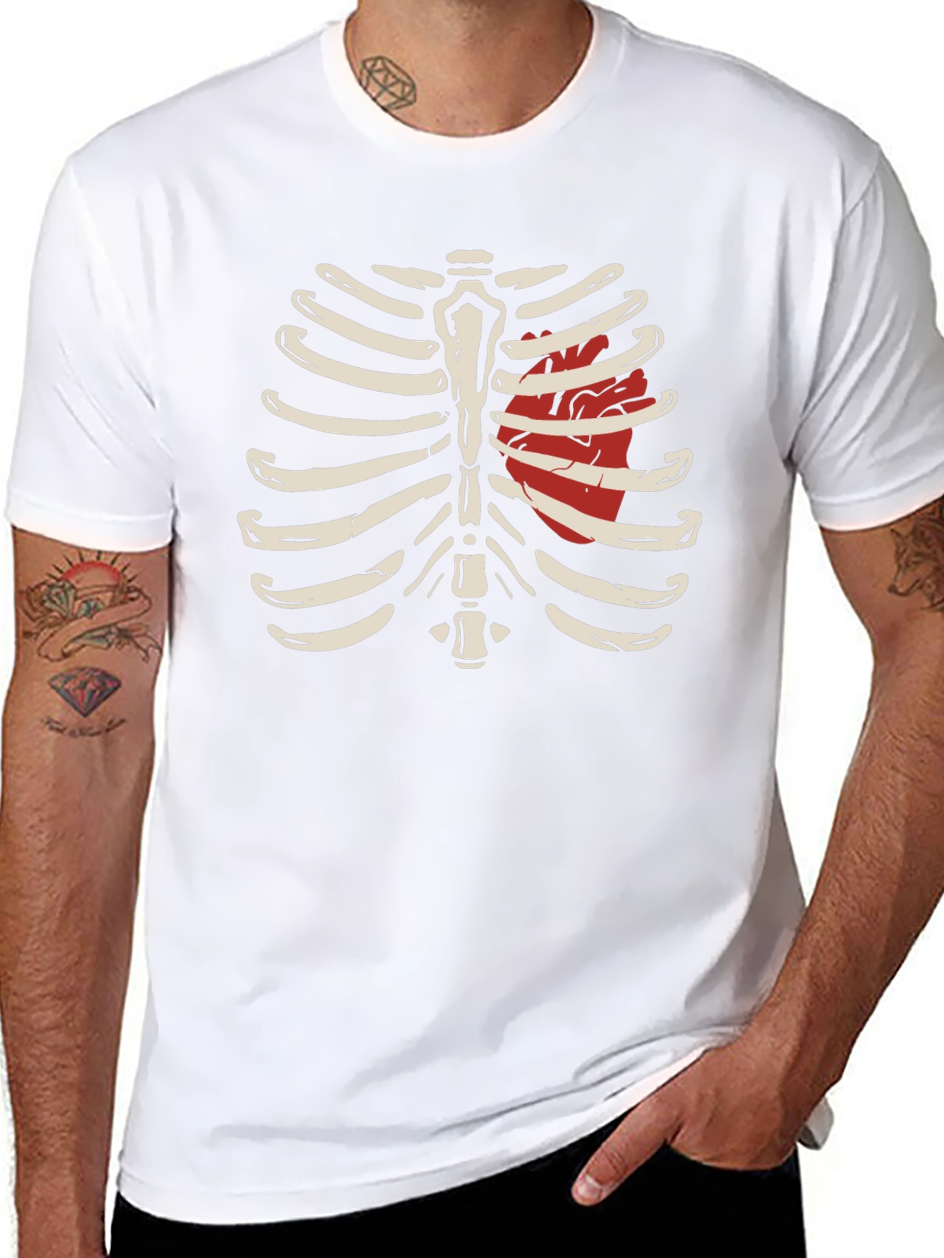 Anatomical Rib Cage T-Shirt with Heart Design