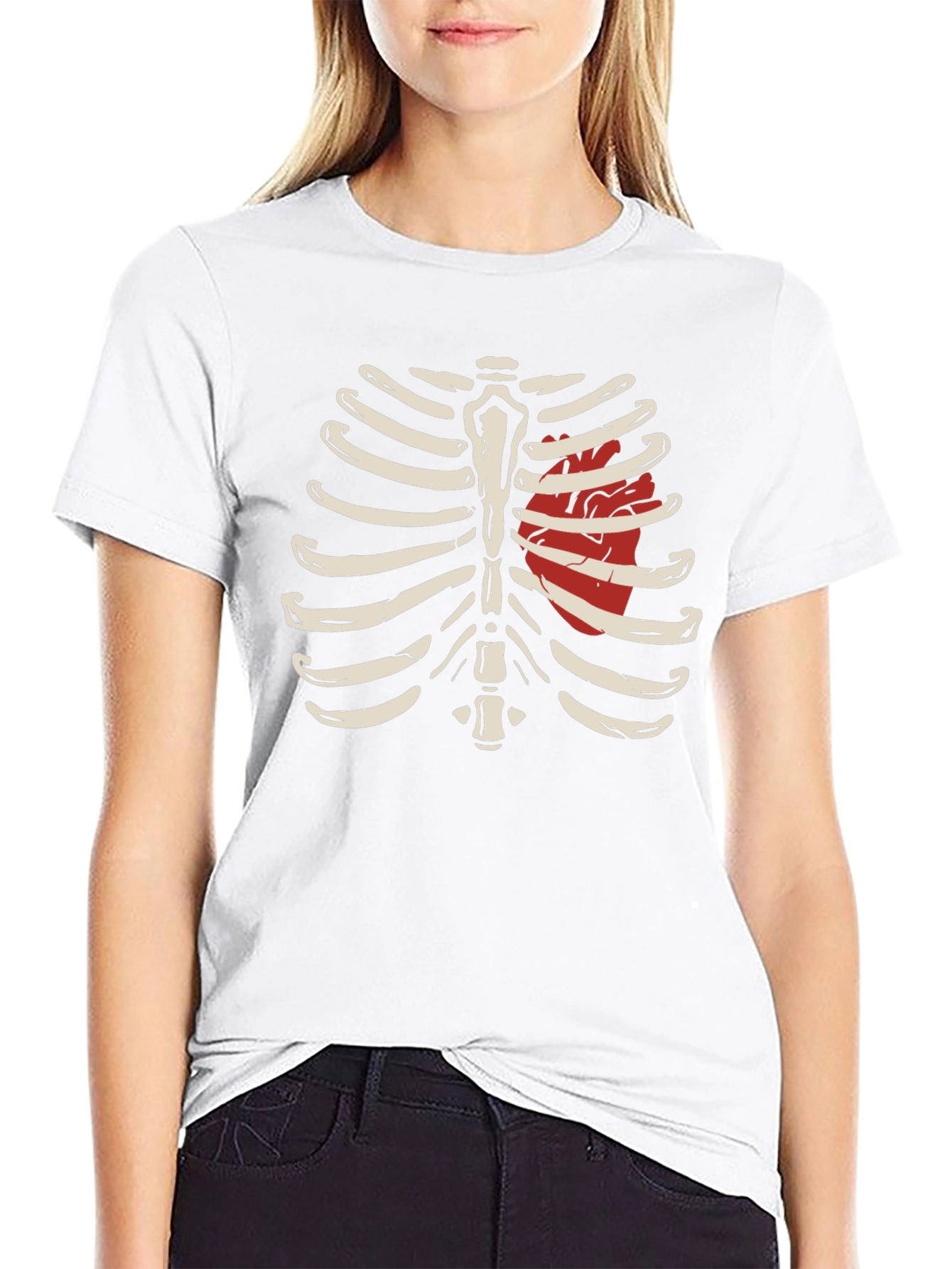 Anatomical Rib Cage T-Shirt with Heart Design