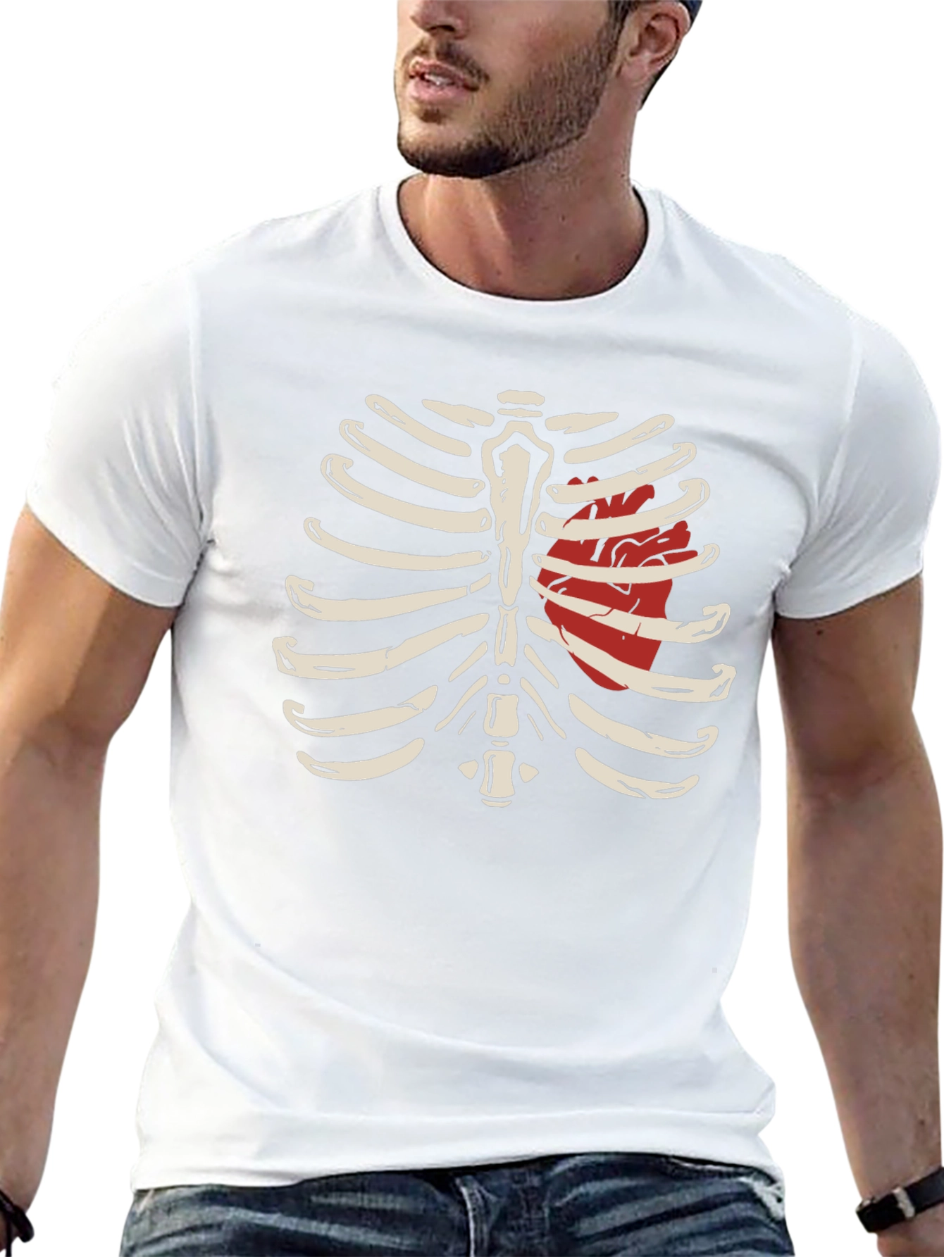 Anatomical Rib Cage T-Shirt with Heart Design