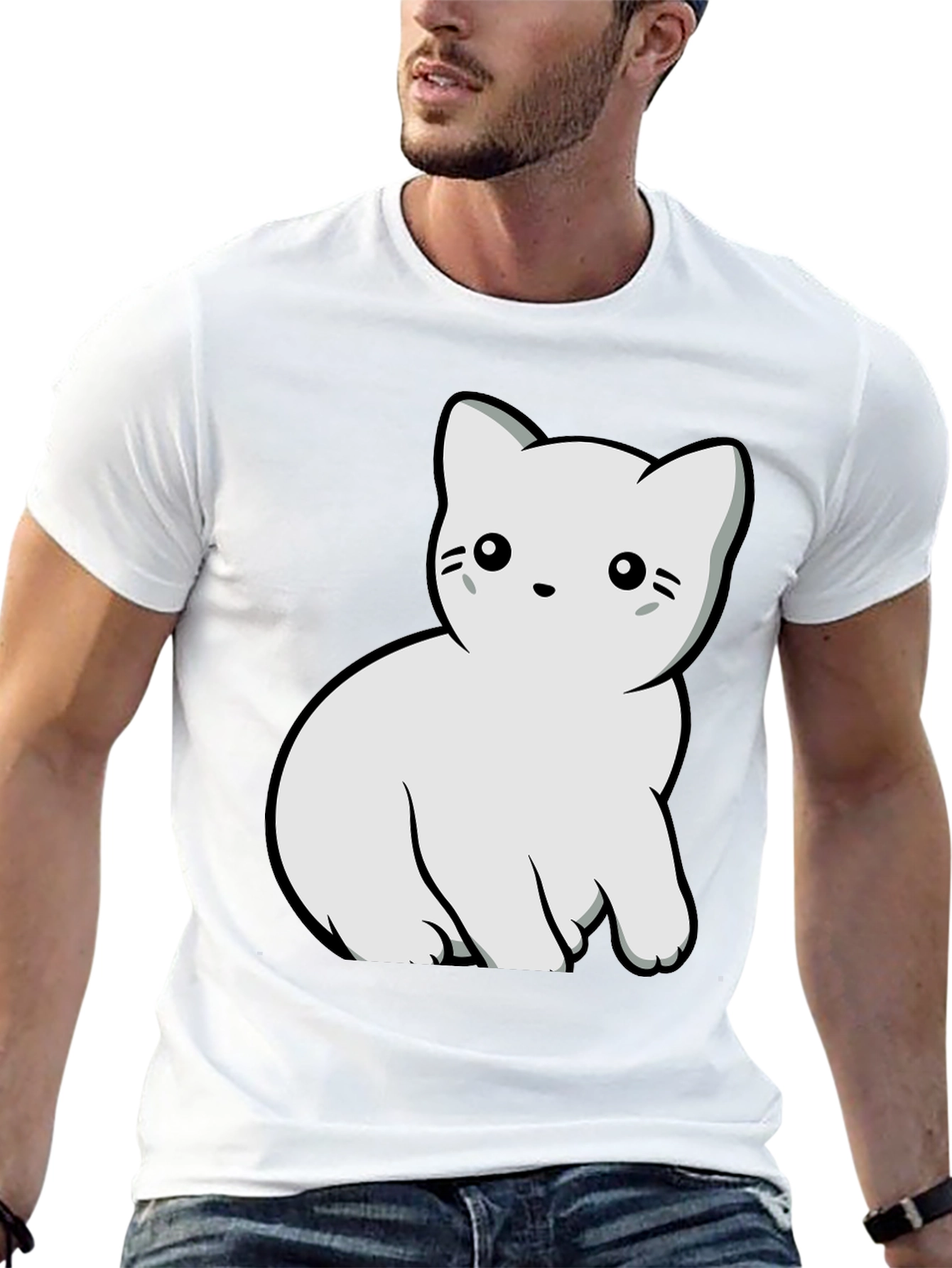 Cute Cat Graphic T-Shirt - Black Cotton Blend Tee