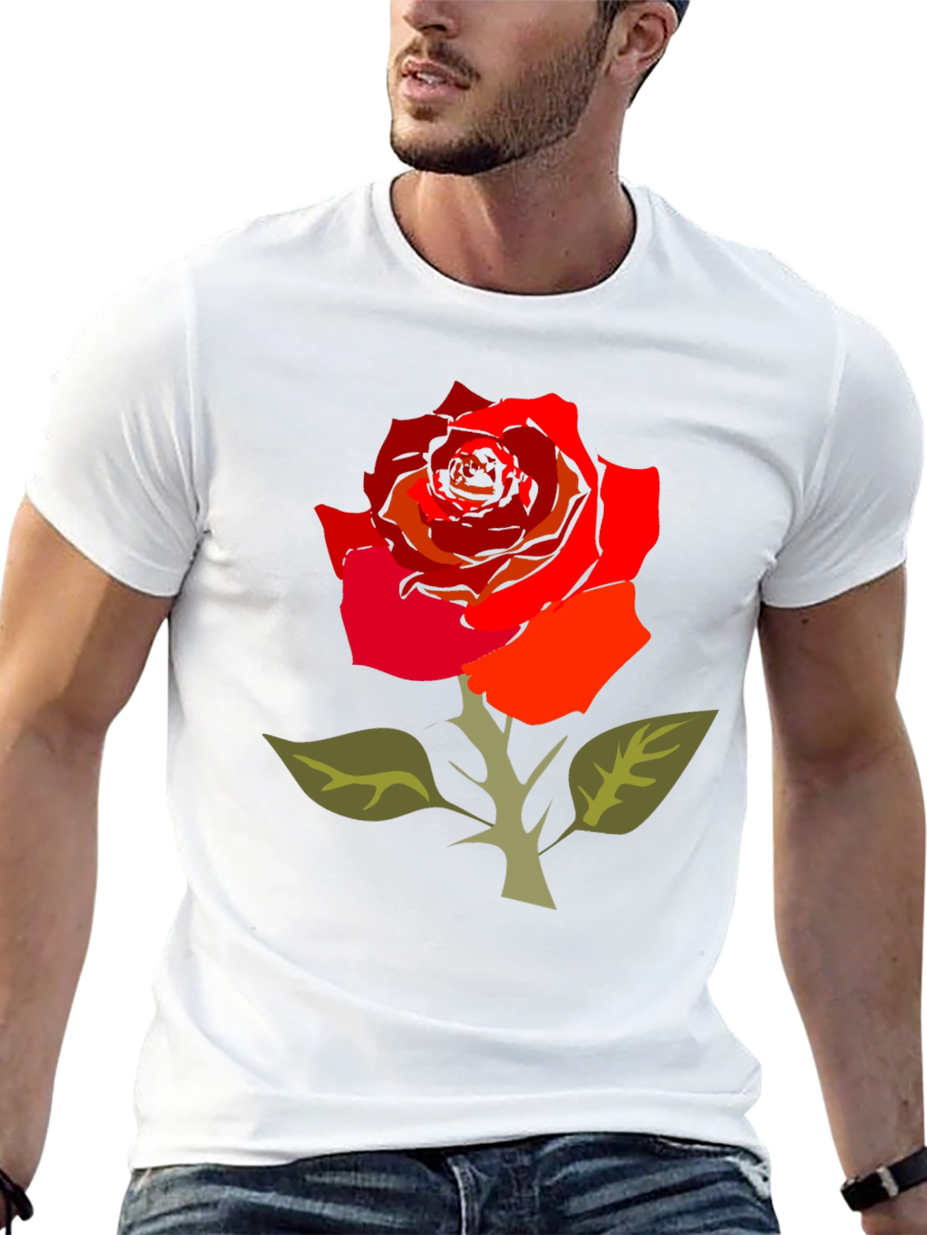 Bold Rose Graphic Tee - Black Cotton Blend