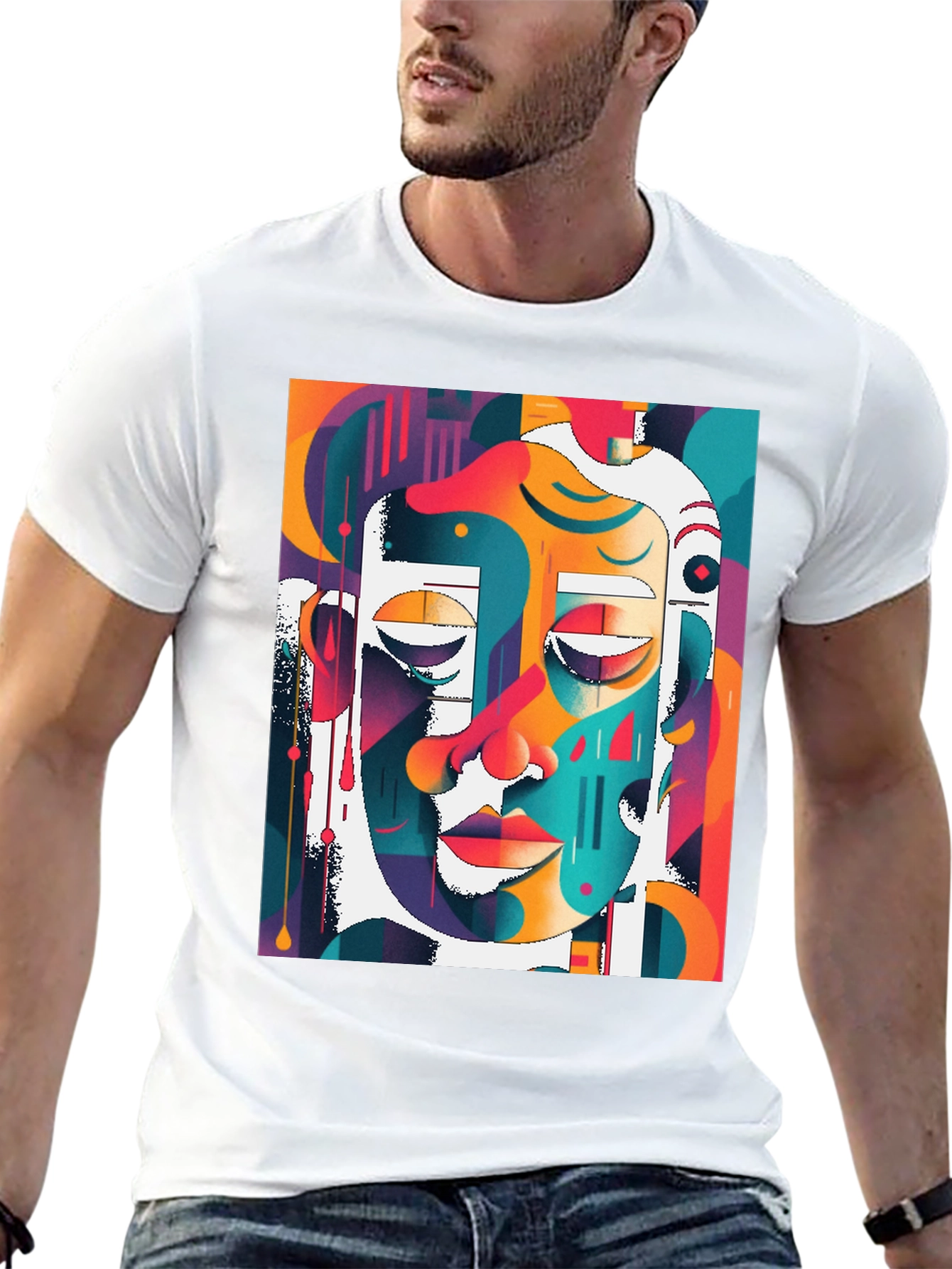 Abstract Face Art T-Shirt - Modern Graphic Tee