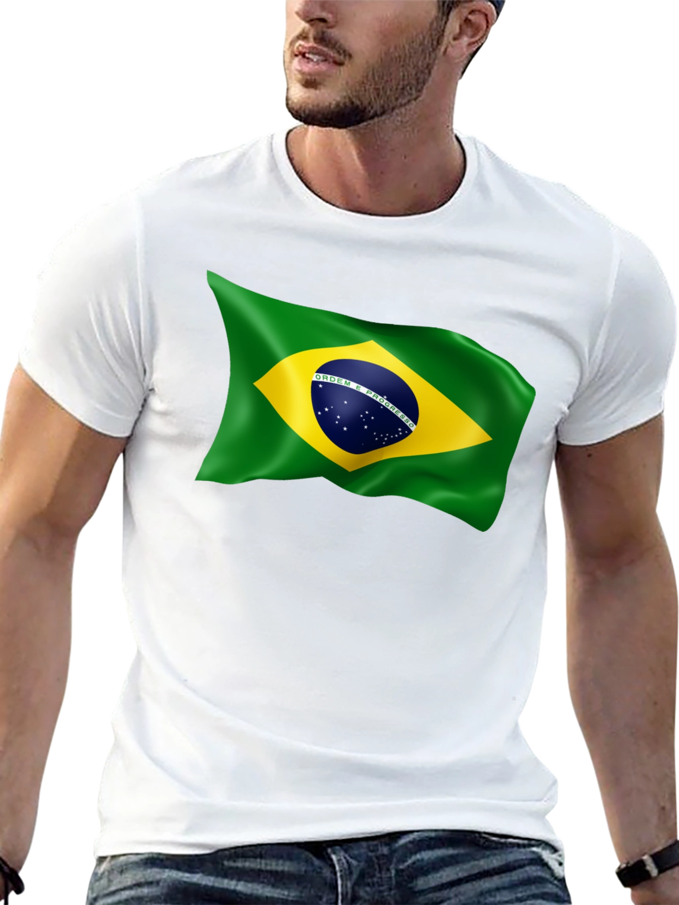 Brazilian Flag Graphic T-Shirt - Black Crew Neck Tee