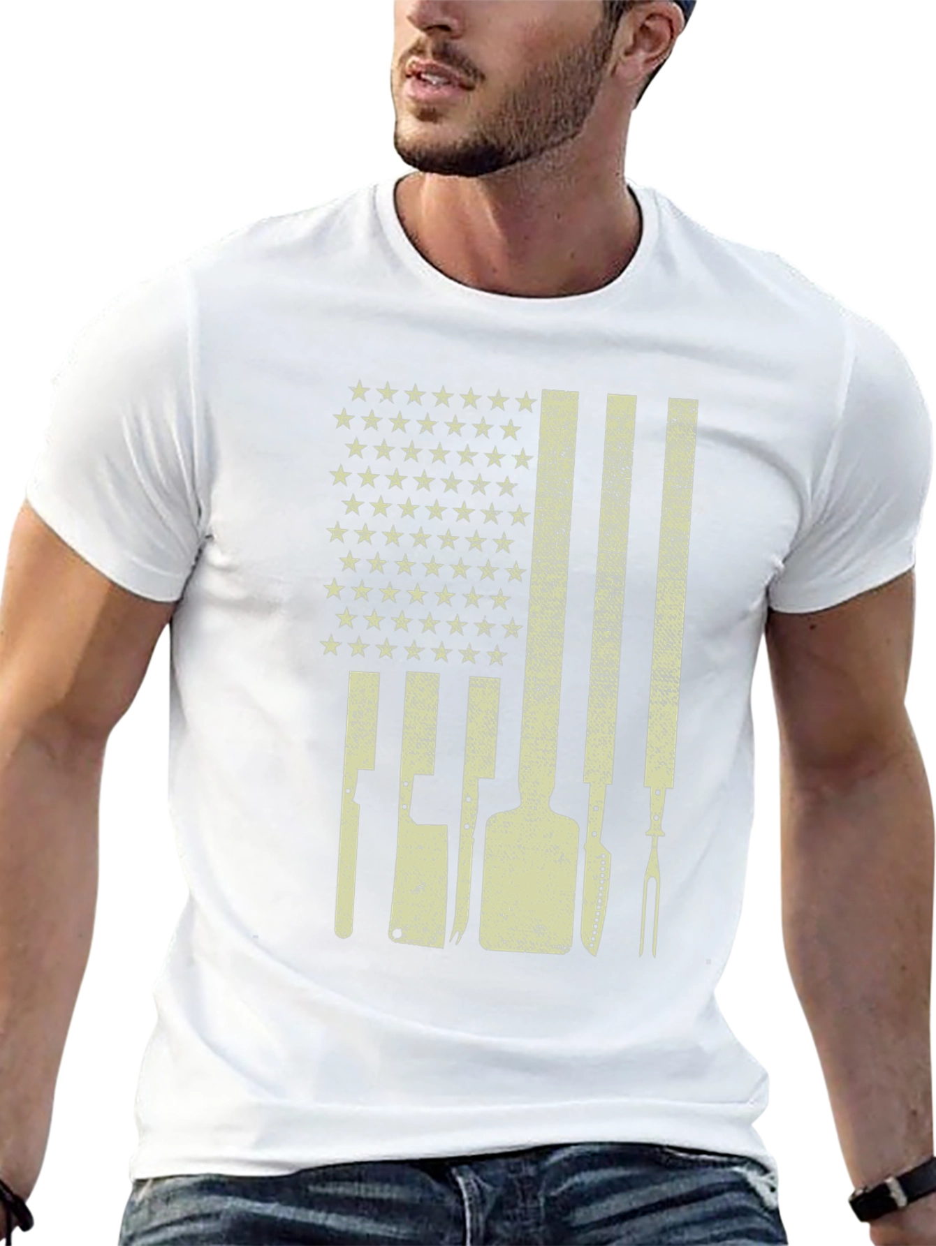 Patriotic Butcher T-Shirt - American Flag Culinary Design