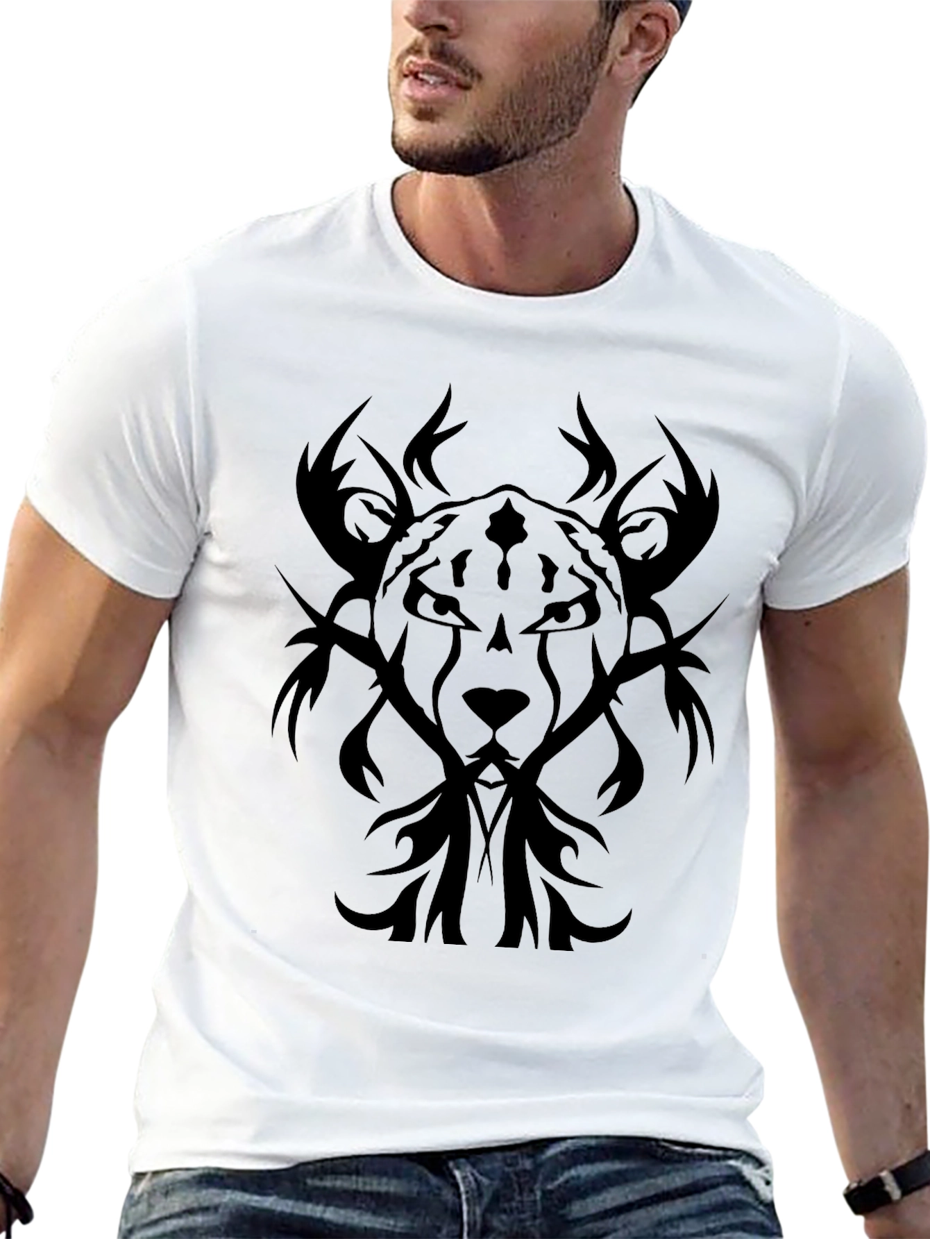 Black Tribal Lion Graphic Tee