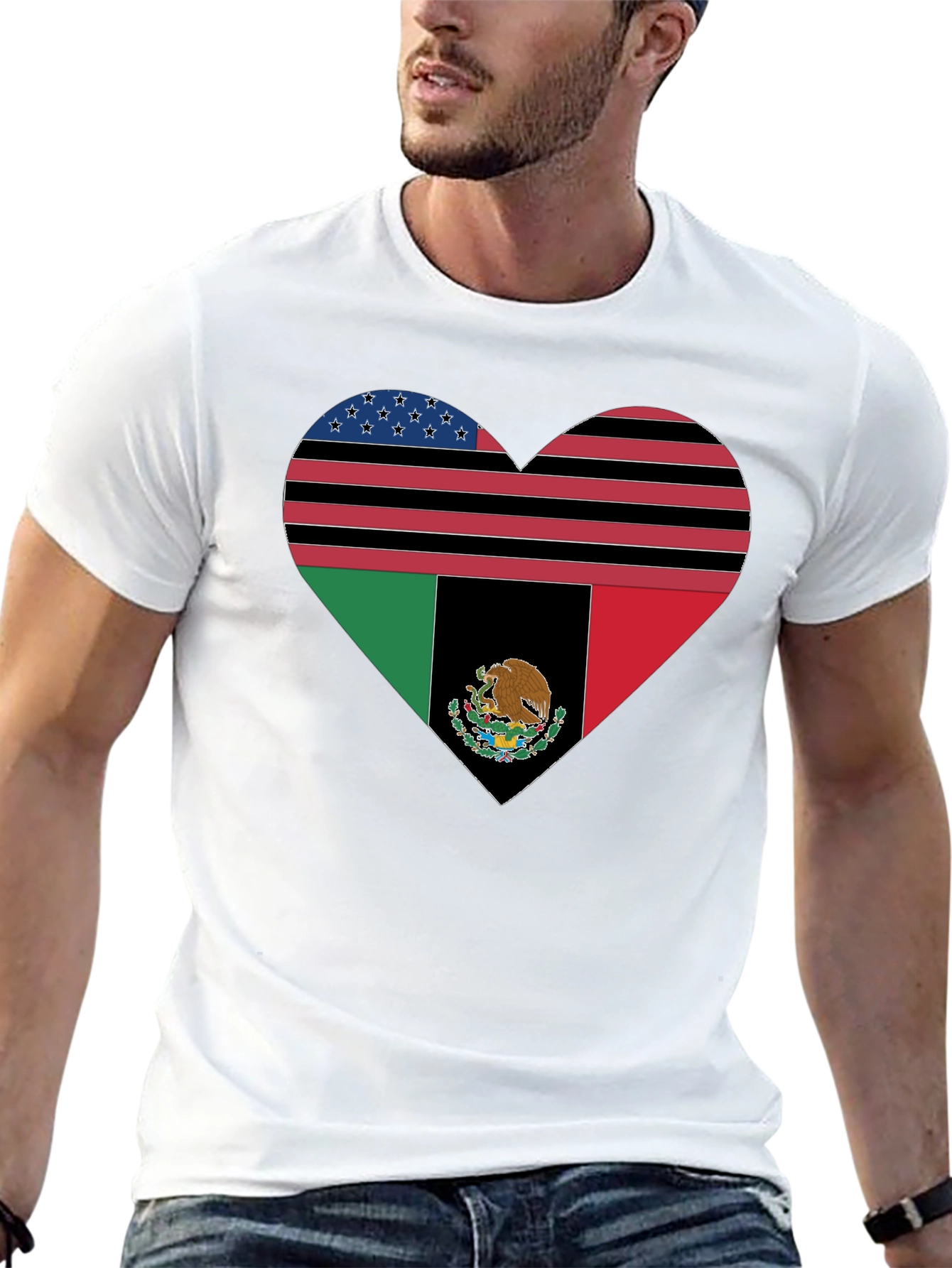 Heart Flag Graphic Tee - USA & Mexico Pride