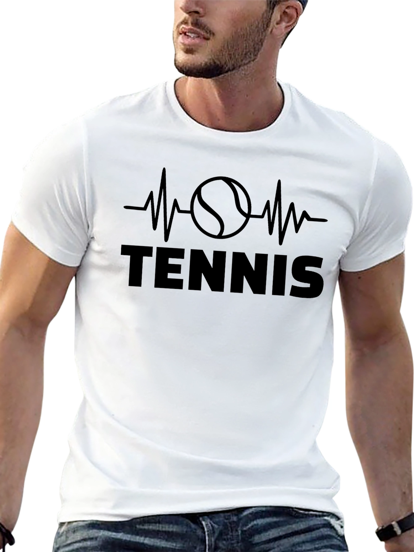 Tennis Heartbeat Graphic T-Shirt - Black