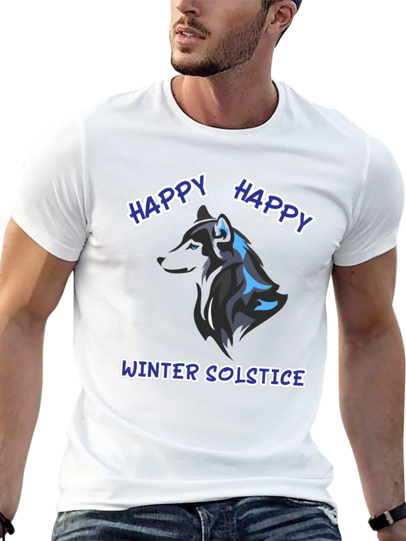 Happy Winter Solstice Wolf Graphic Tee - Black