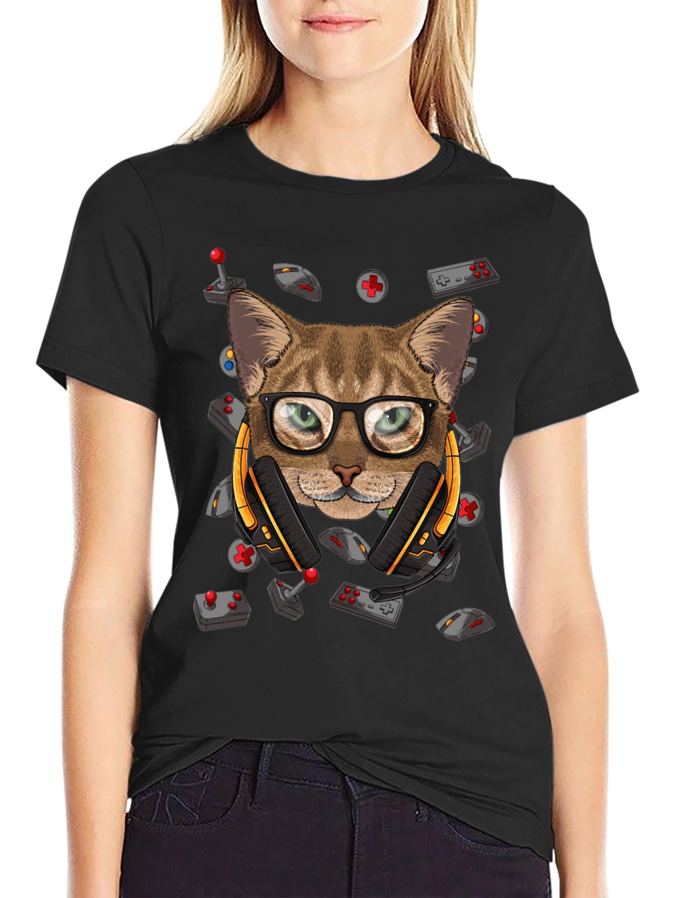 Gamer Cat Graphic T-Shirt - Cool Cat with Headset
