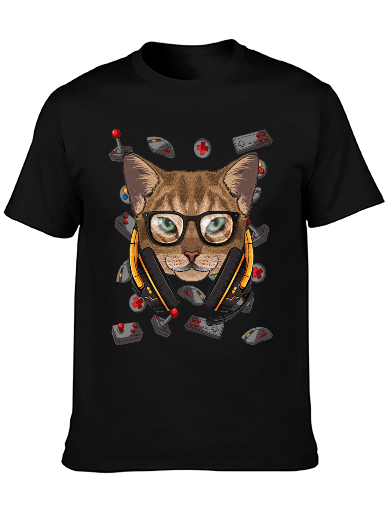 Gamer Cat Graphic T-Shirt - Cool Cat with Headset