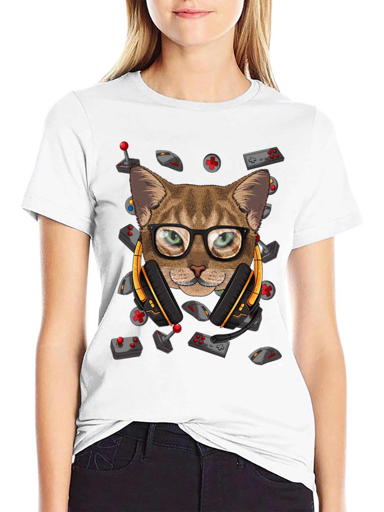 Gamer Cat Graphic T-Shirt - Cool Cat with Headset