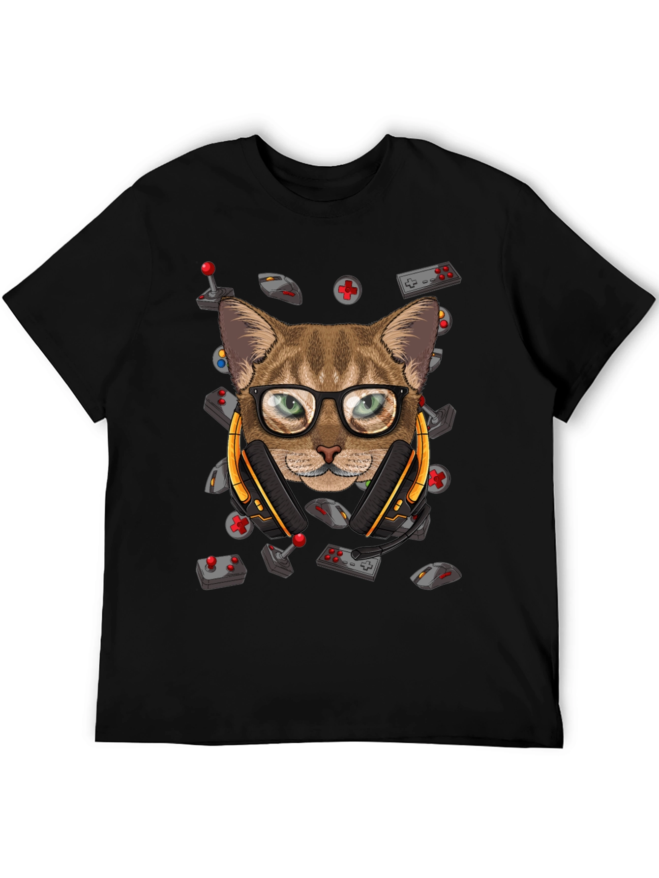 Gamer Cat Graphic T-Shirt - Cool Cat with Headset
