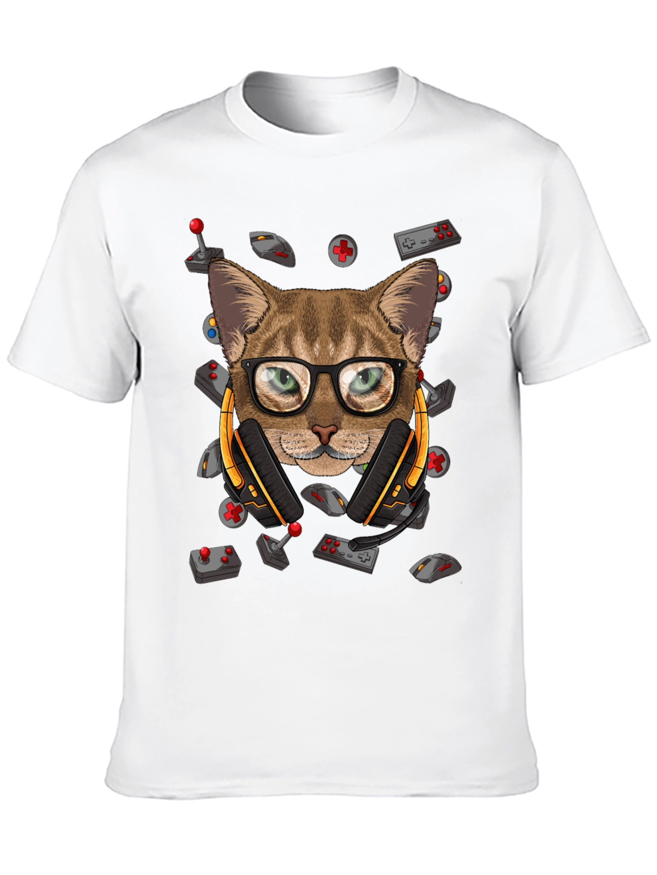 Gamer Cat Graphic T-Shirt - Cool Cat with Headset