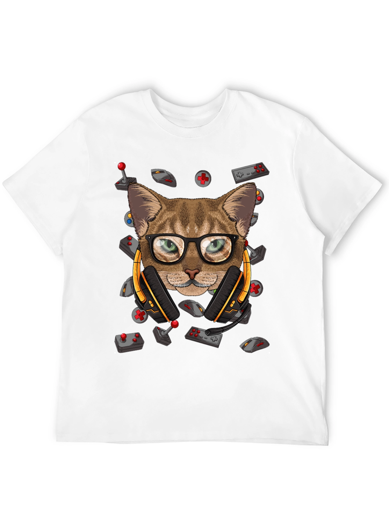 Gamer Cat Graphic T-Shirt - Cool Cat with Headset