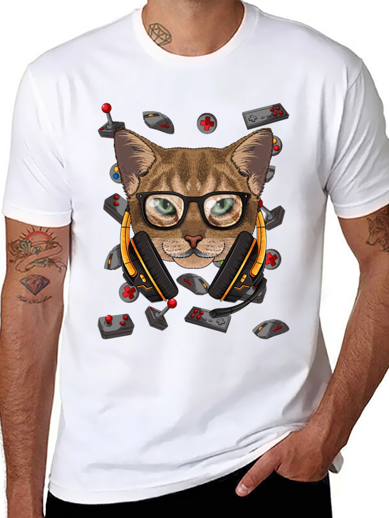 Gamer Cat Graphic T-Shirt - Cool Cat with Headset