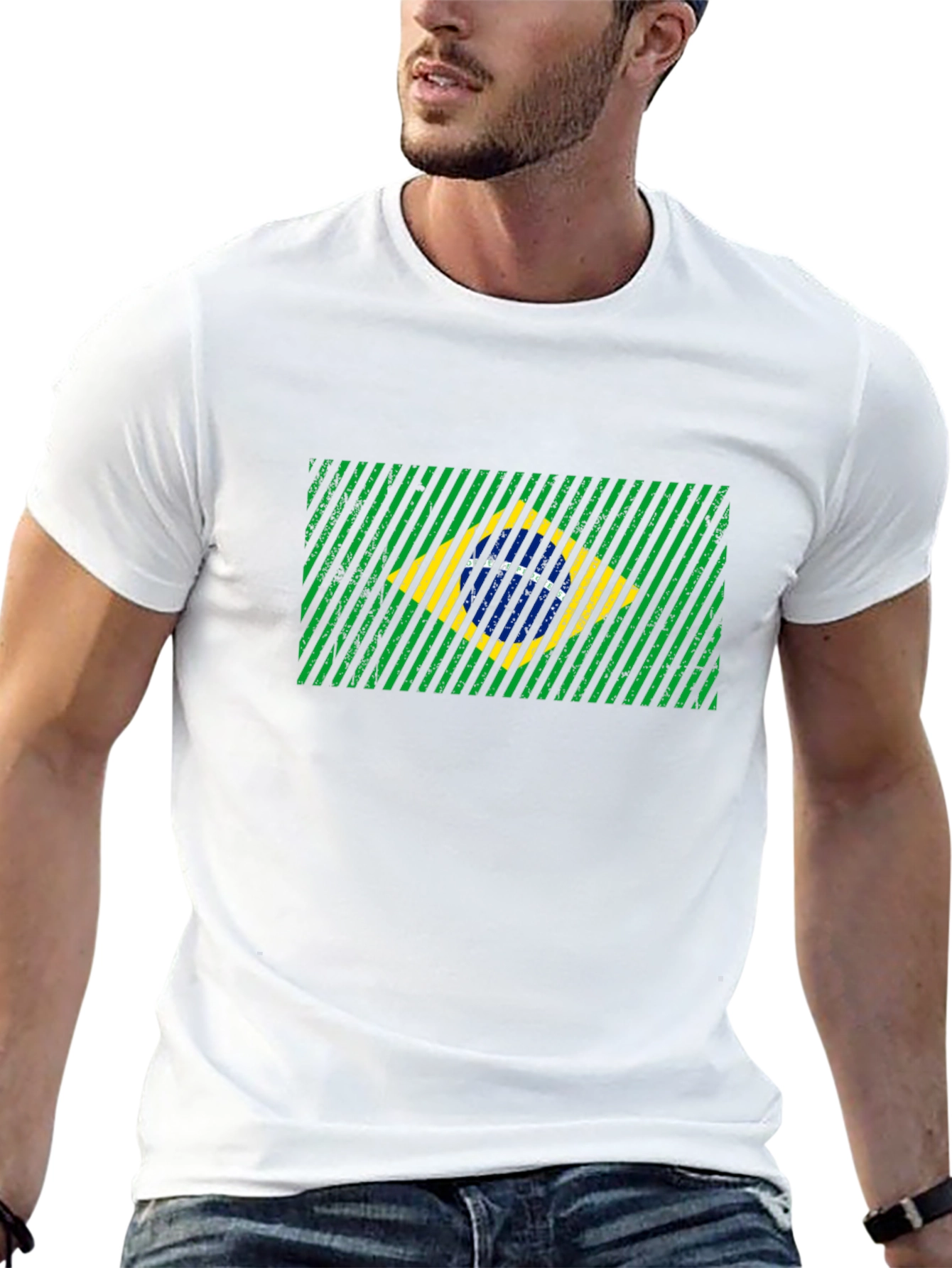 Brazil Flag Graphic Print Mens Black T-Shirt