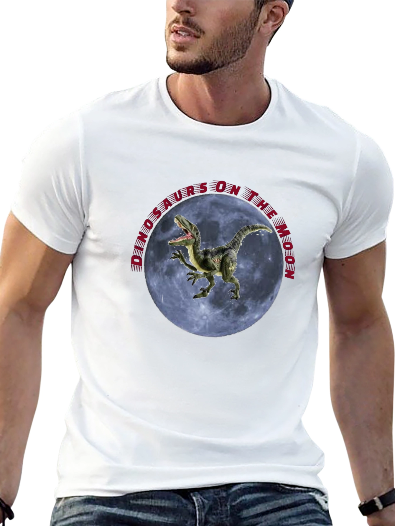Dinosaurs on the Moon Black T-Shirt