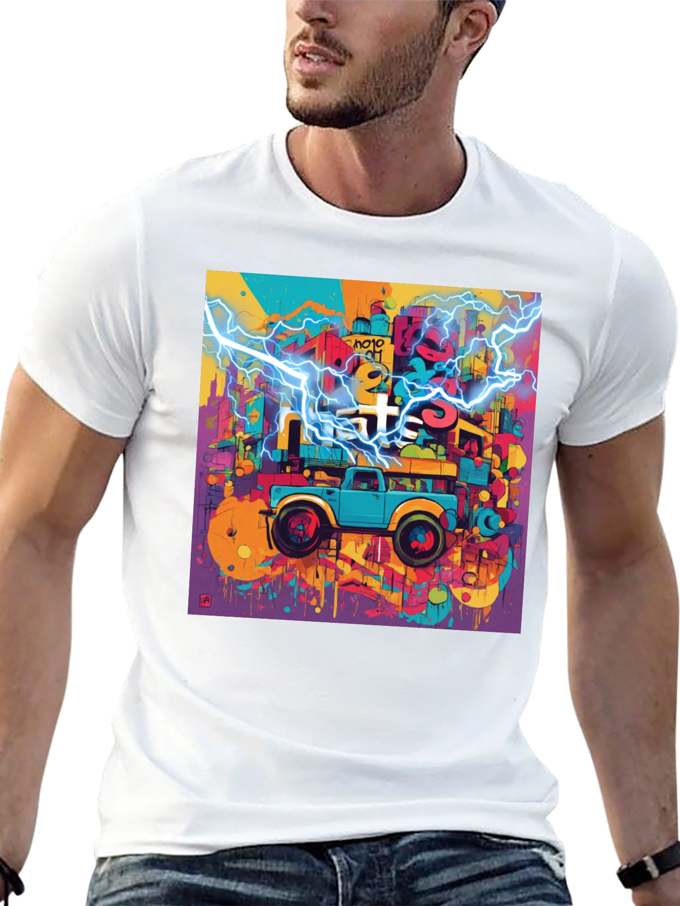 Vibrant Cityscape Truck Graphic Tee