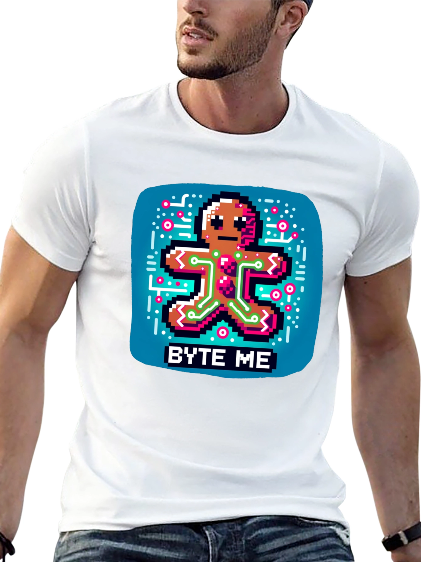 Byte Me Pixel Gingerbread Man Graphic Tee