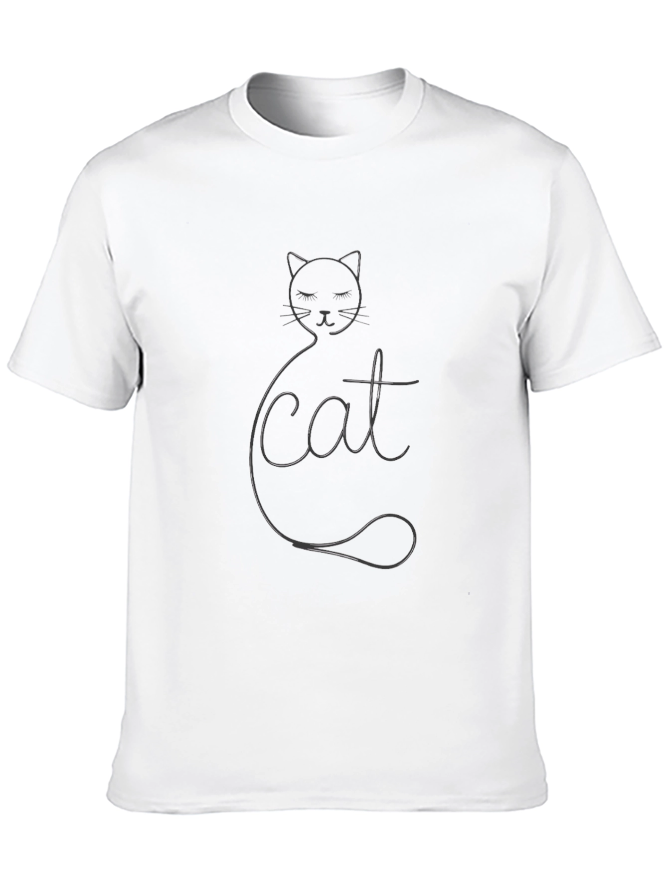 Stylish Cat Outline Graphic T-Shirt - Black