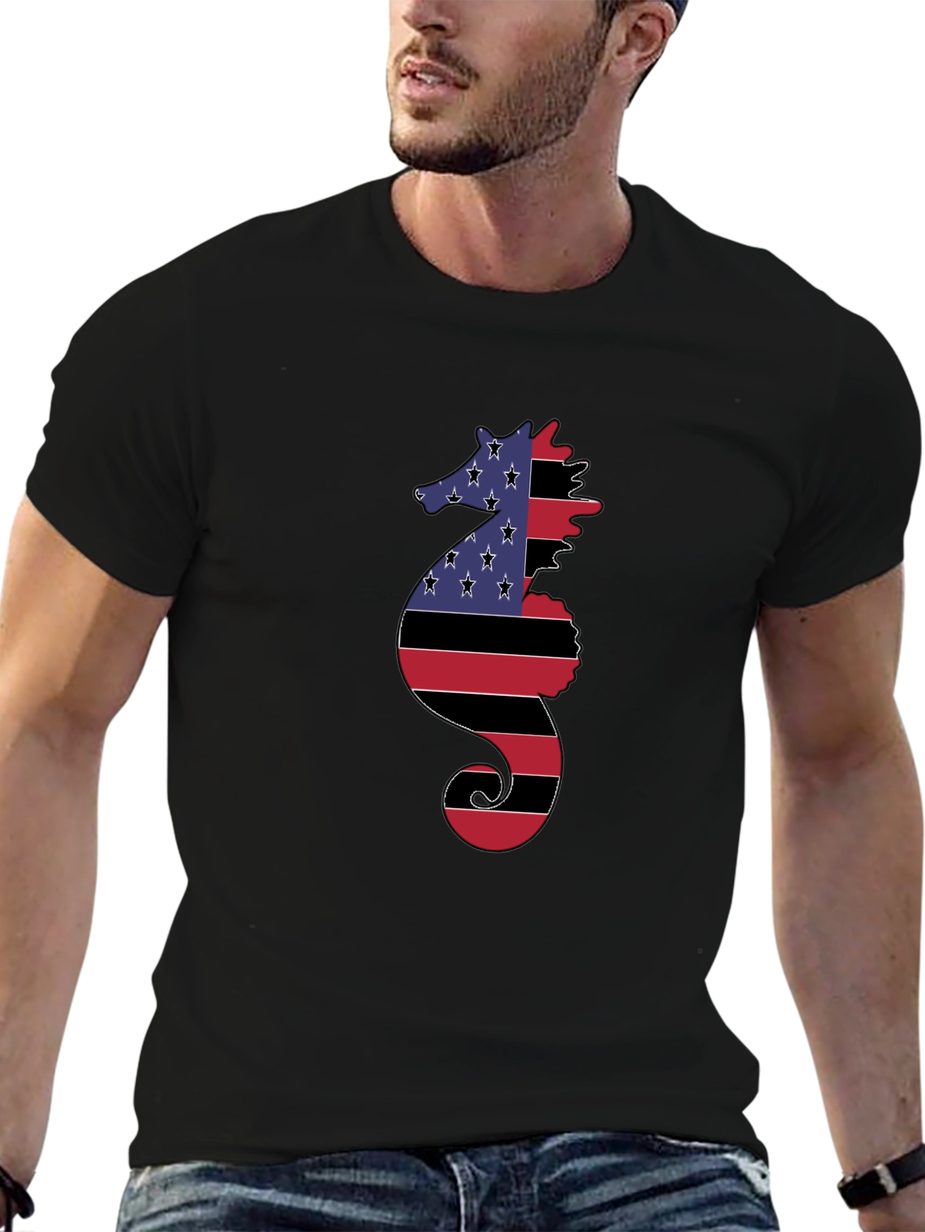 American Flag Seahorse Graphic Tee