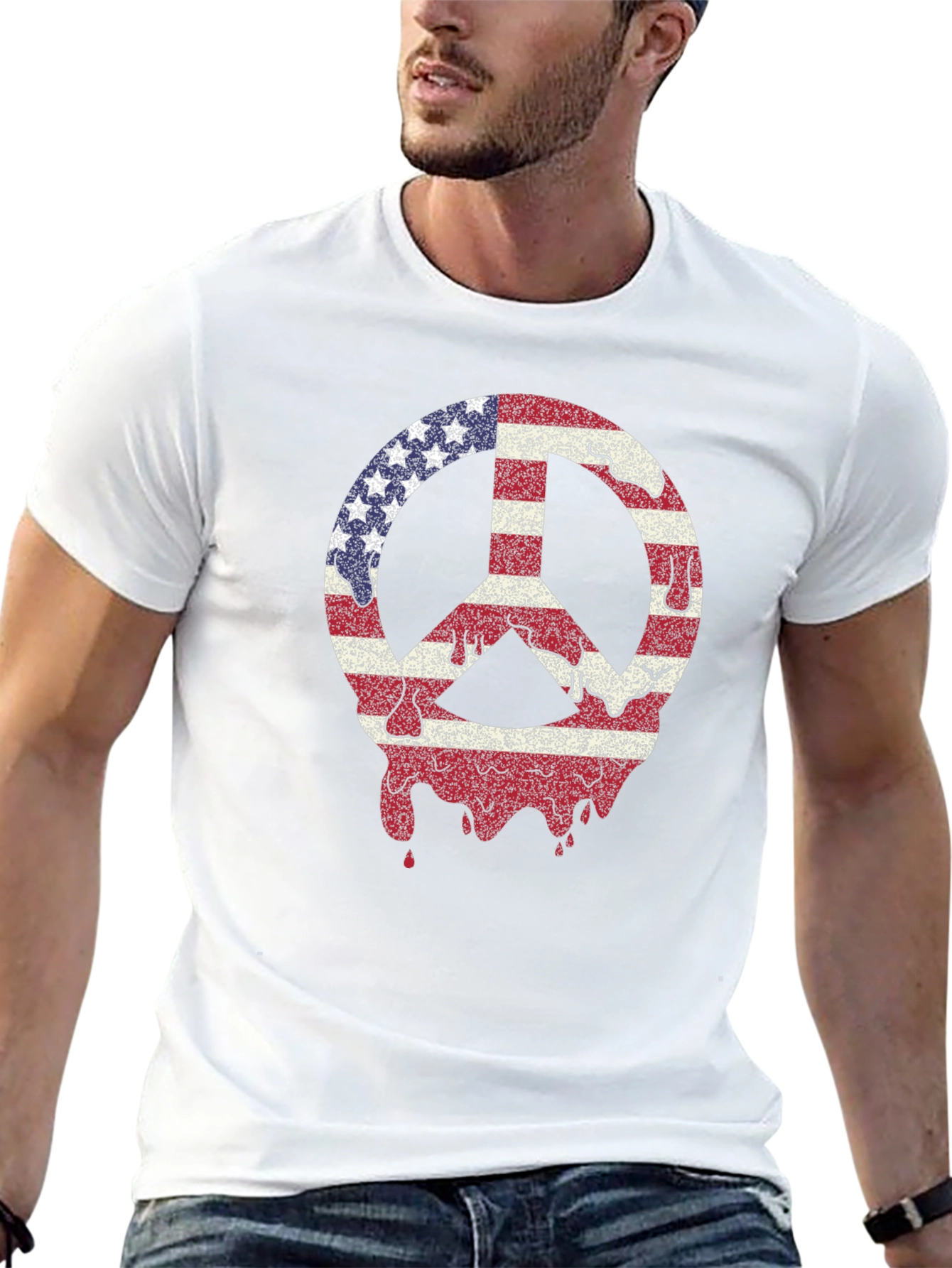 Peace Sign USA Flag Graphic T-Shirt