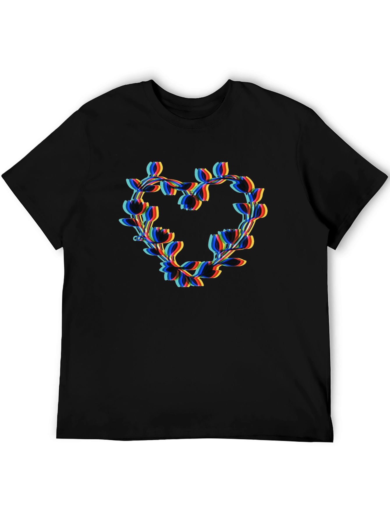 Floral Heart Graphic Black T-Shirt
