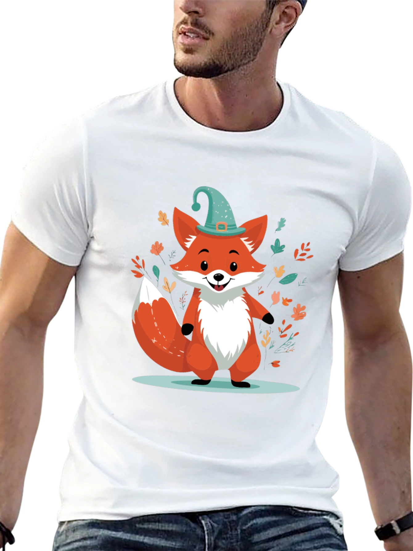 Whimsical Fox Graphic Tee - Black Cotton Blend