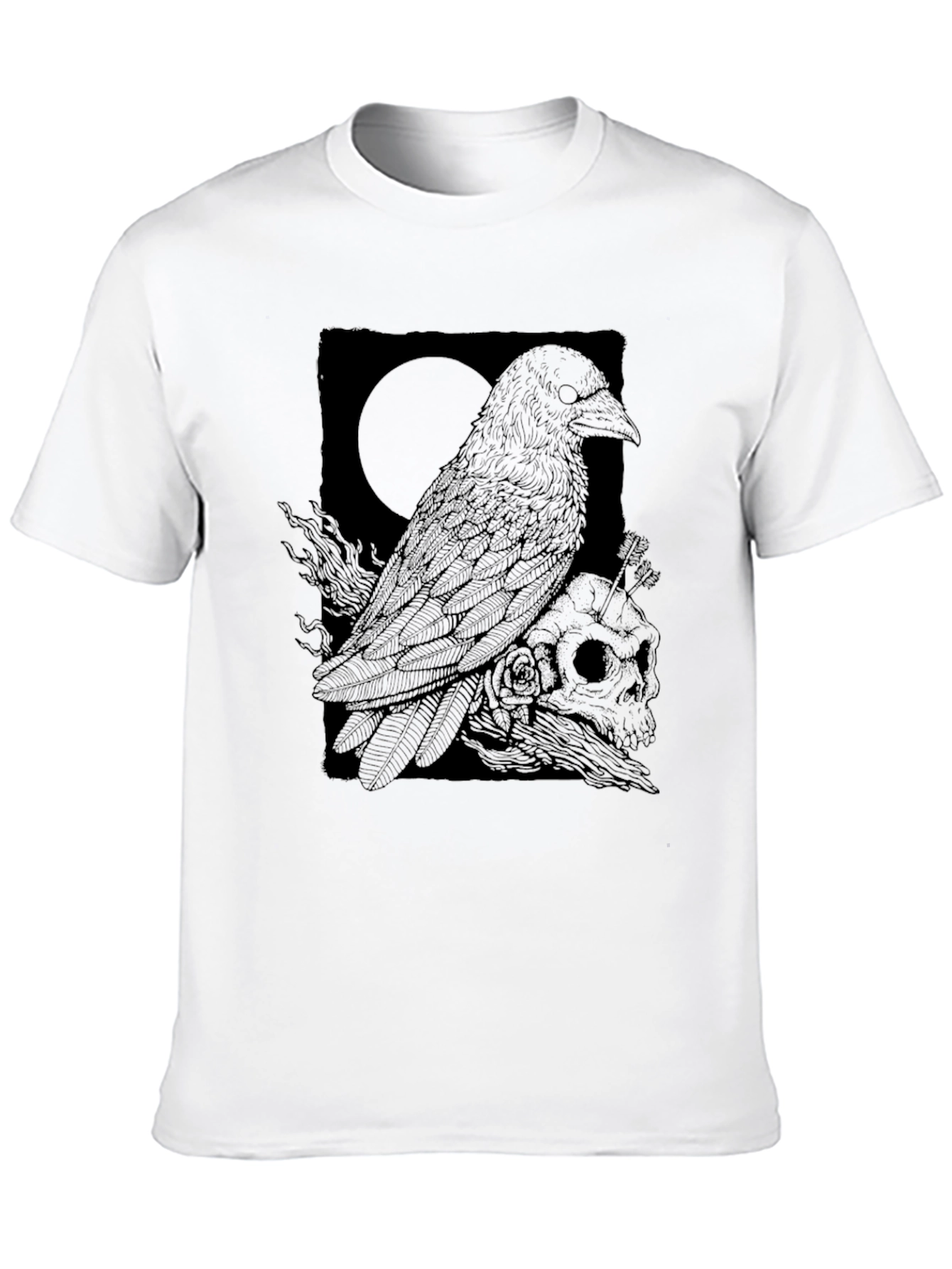 Raven & Skull Graphic Tee - Dark Gothic Design