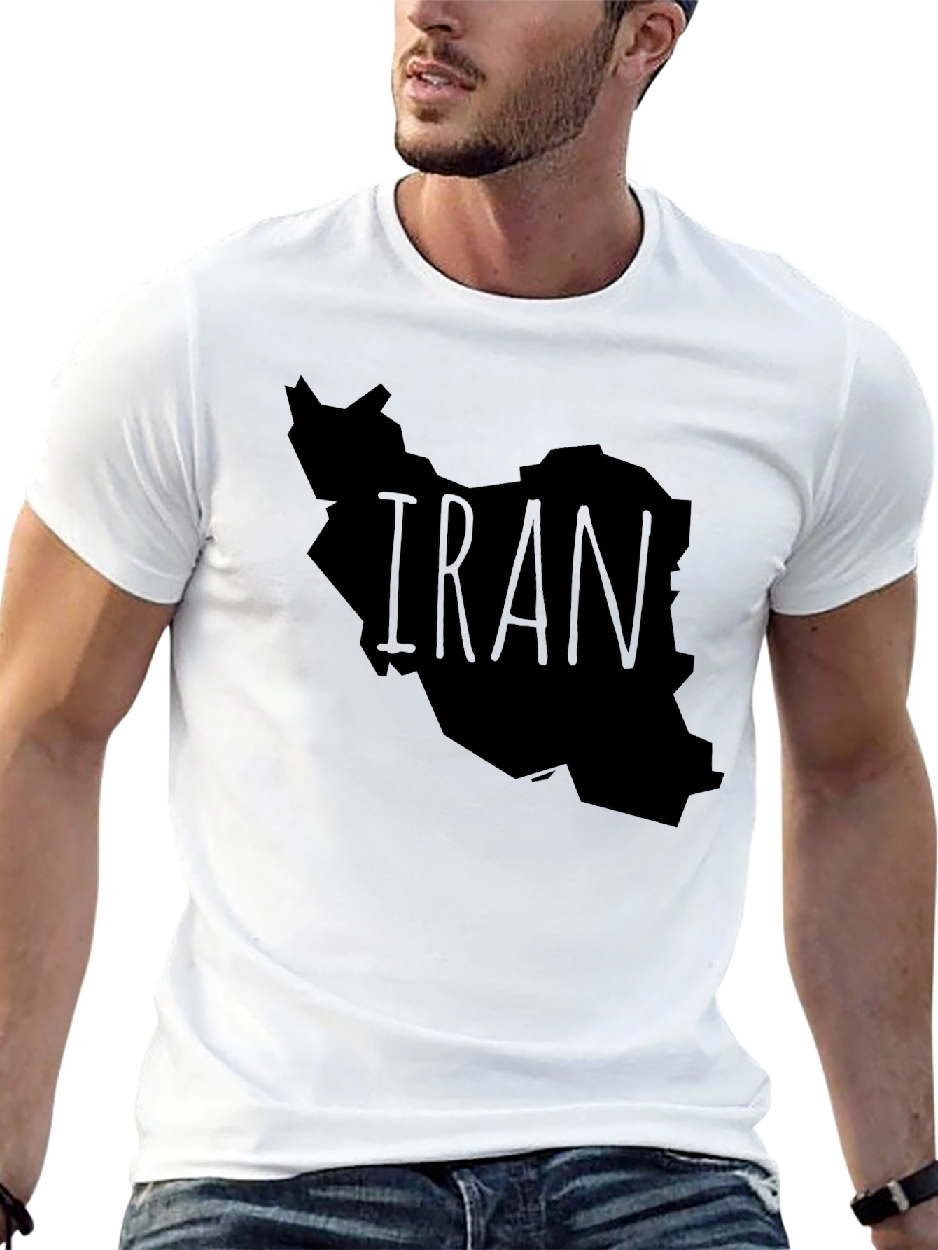 Iran Map Graphic Tee - Black Crew Neck T-Shirt