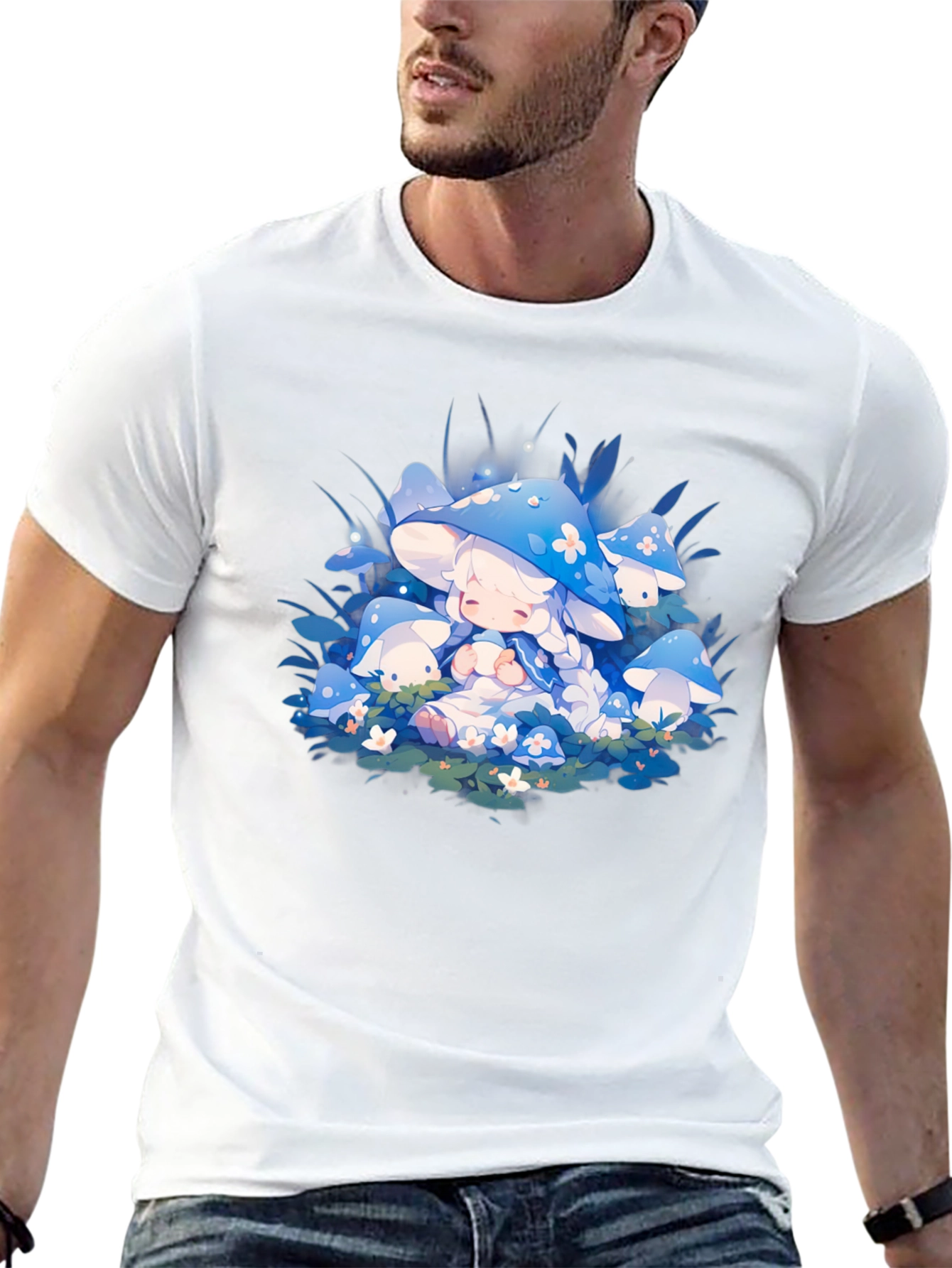 Anime Mushroom Girl Black T-Shirt