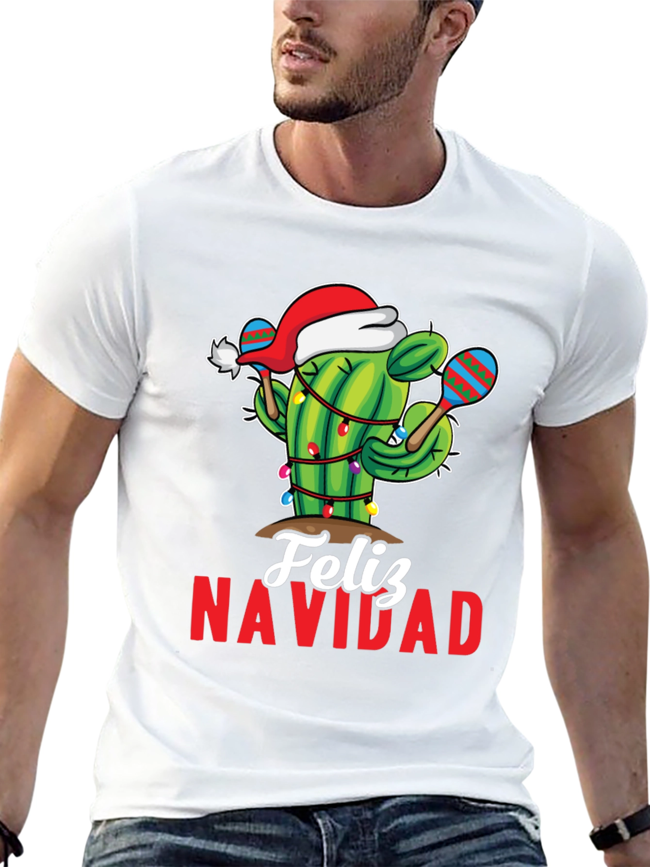 Festive Cactus Feliz Navidad Holiday T-Shirt