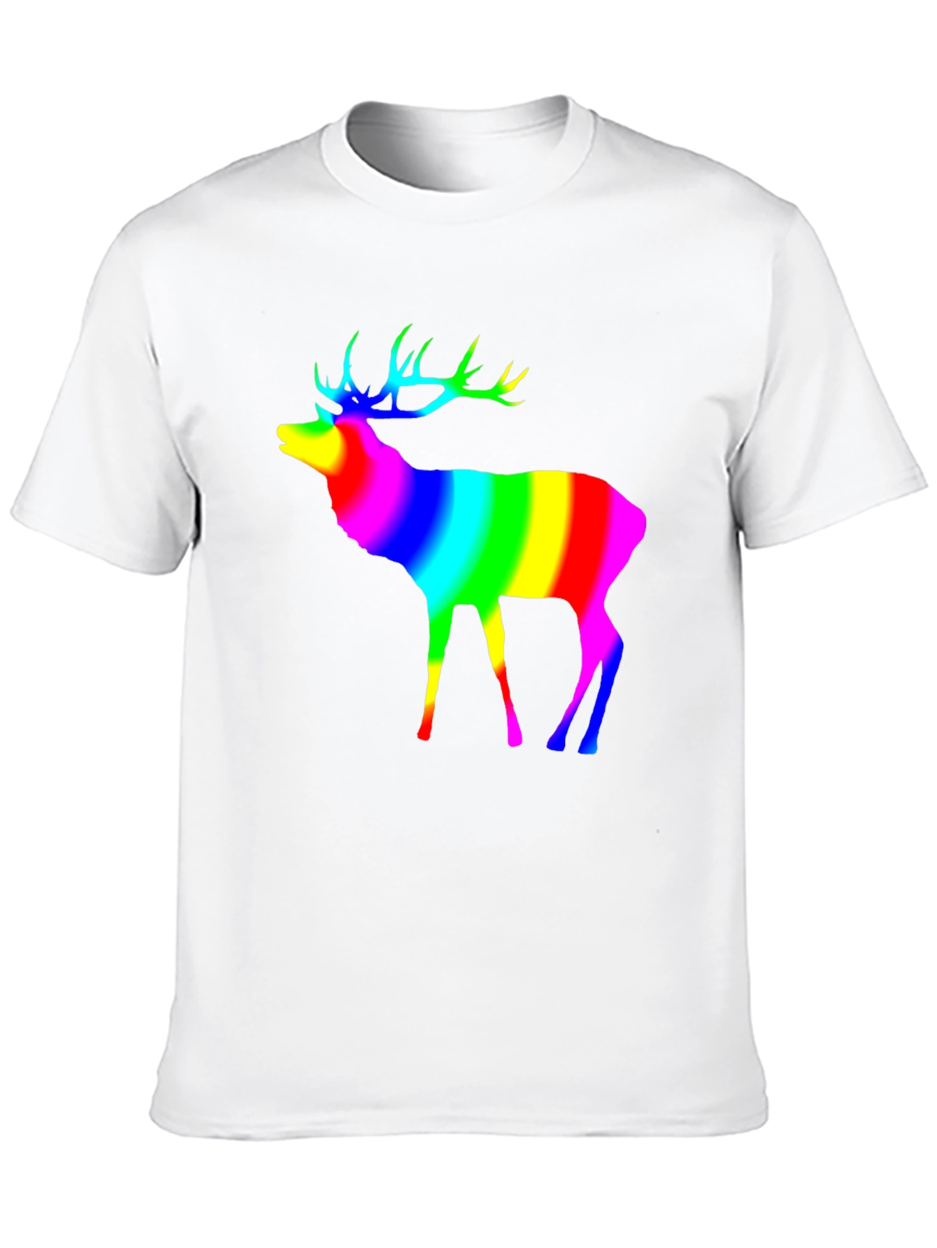 Rainbow Deer Graphic Tee - Black Cotton T-Shirt