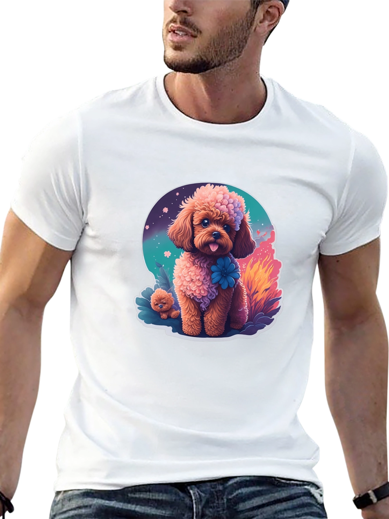Cute Poodle Graphic Tee - Black Cotton Blend