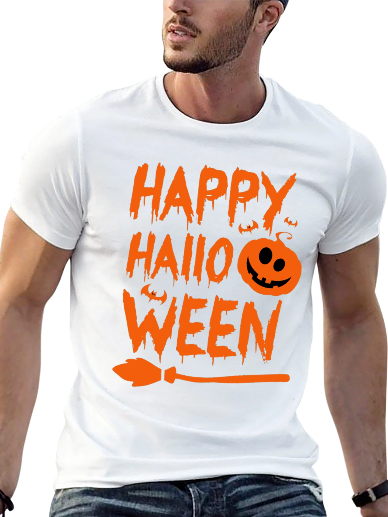 Happy Halloween T-Shirt Black with Orange Graphic