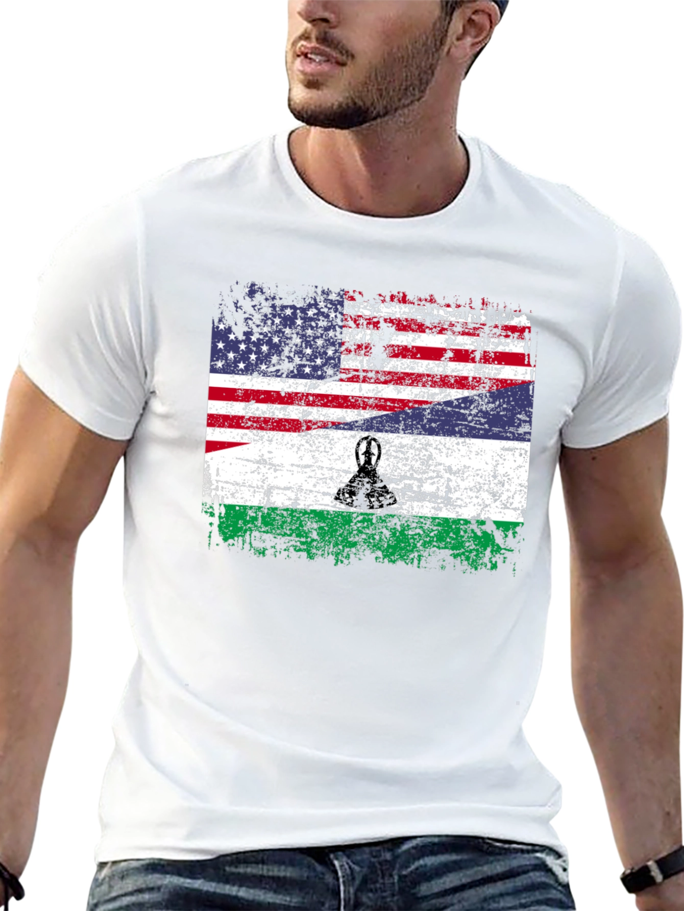 Lesotho USA Flag T-Shirt - Patriotic Distressed Design