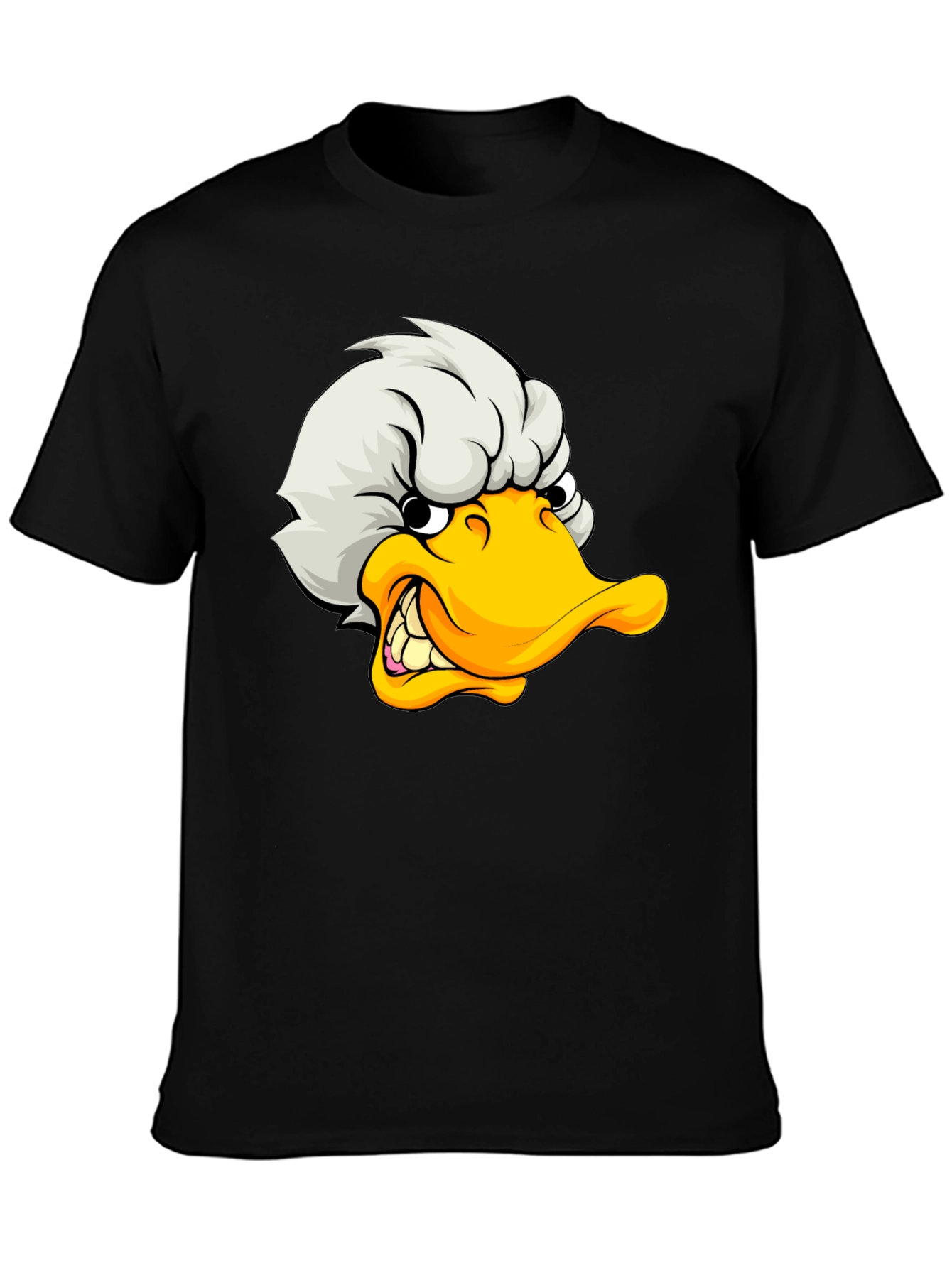 Angry Duck Cartoon Graphic Black T-Shirt