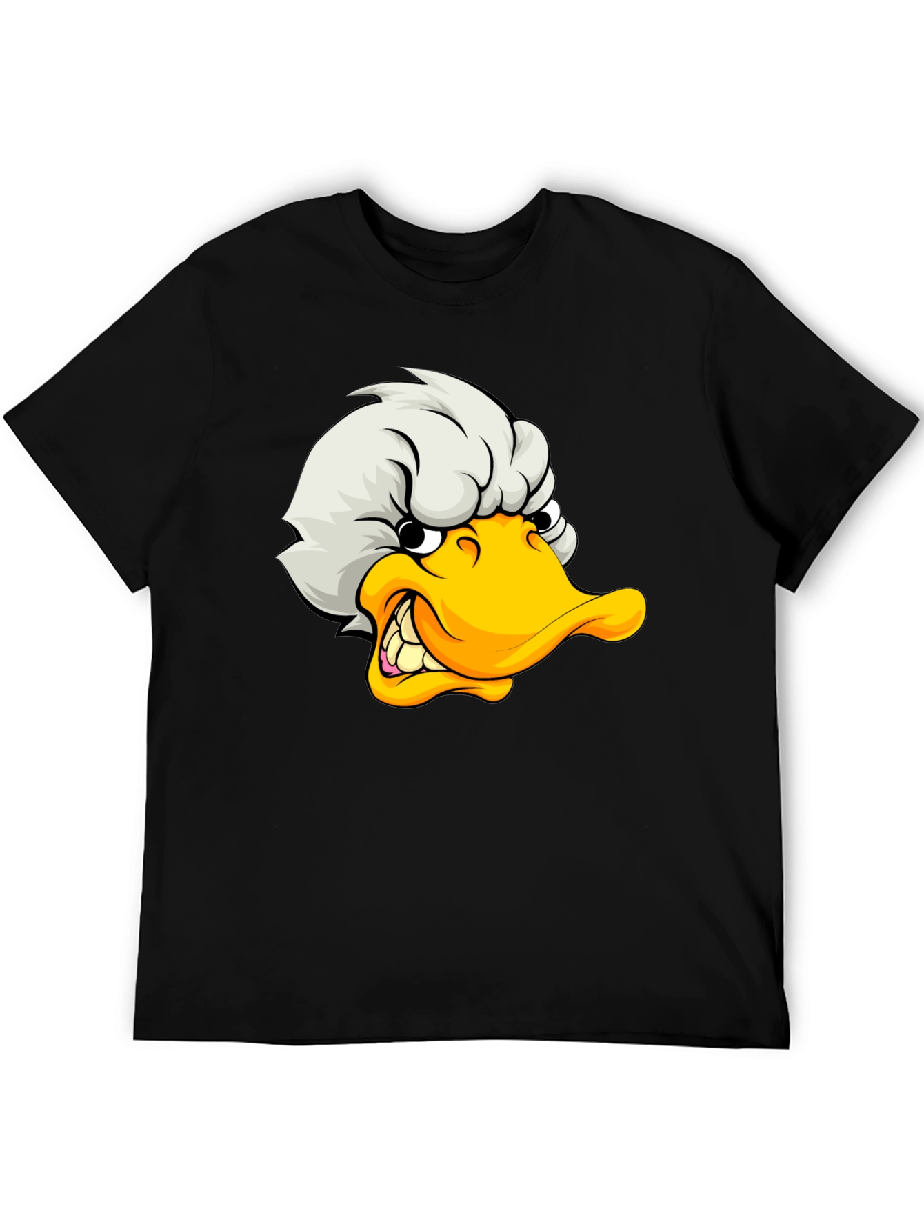 Angry Duck Cartoon Graphic Black T-Shirt
