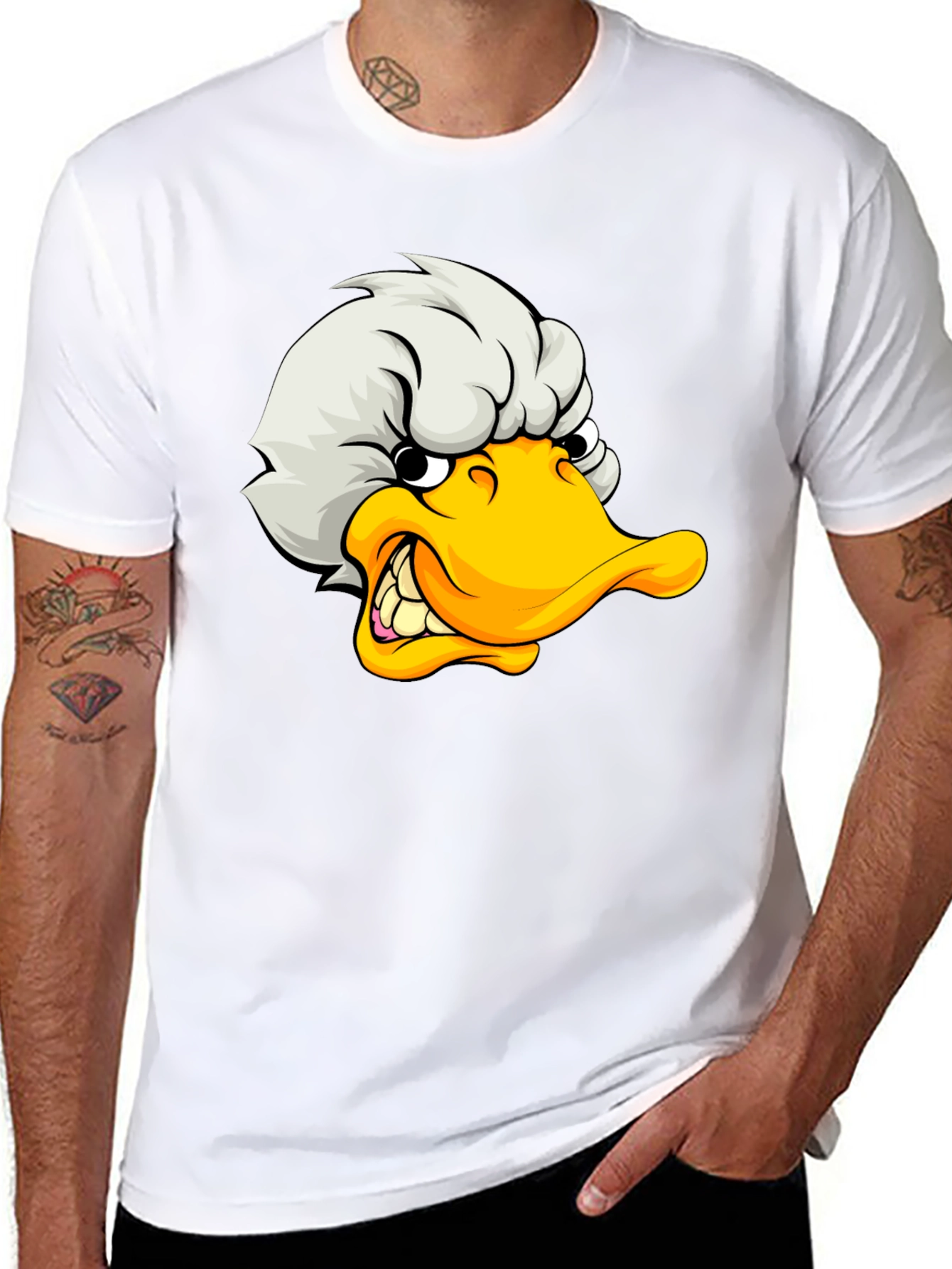 Angry Duck Cartoon Graphic Black T-Shirt