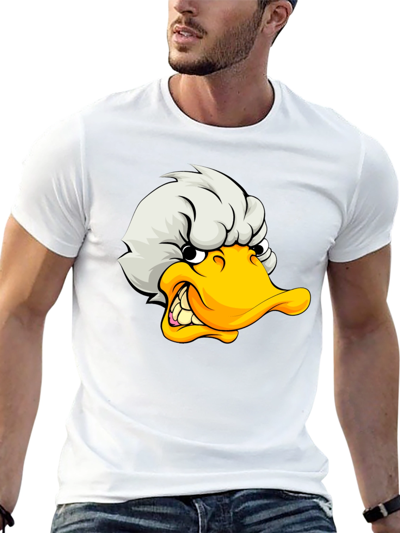 Angry Duck Cartoon Graphic Black T-Shirt