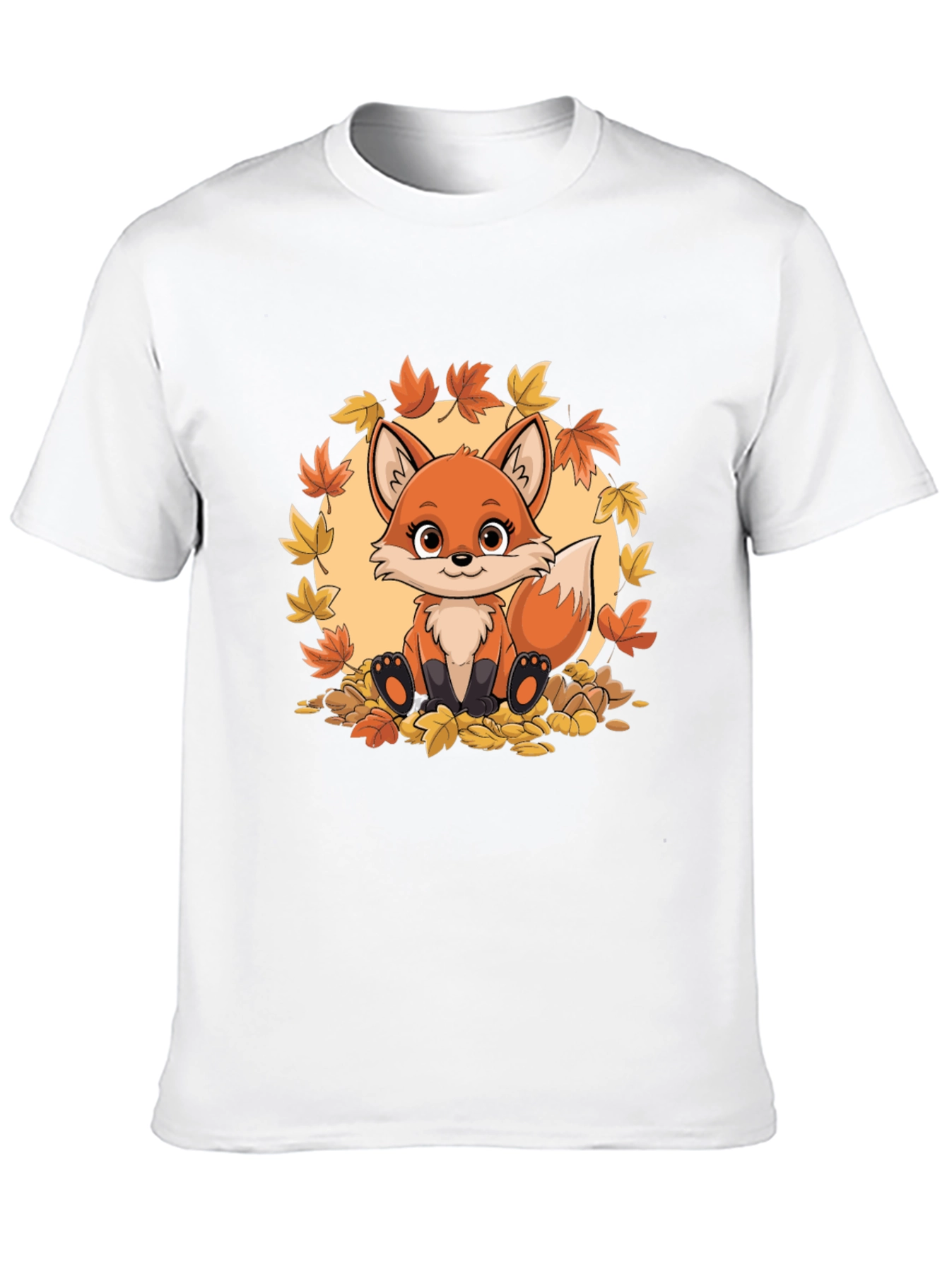 Cute Fox Autumn Leaves Graphic T-Shirt