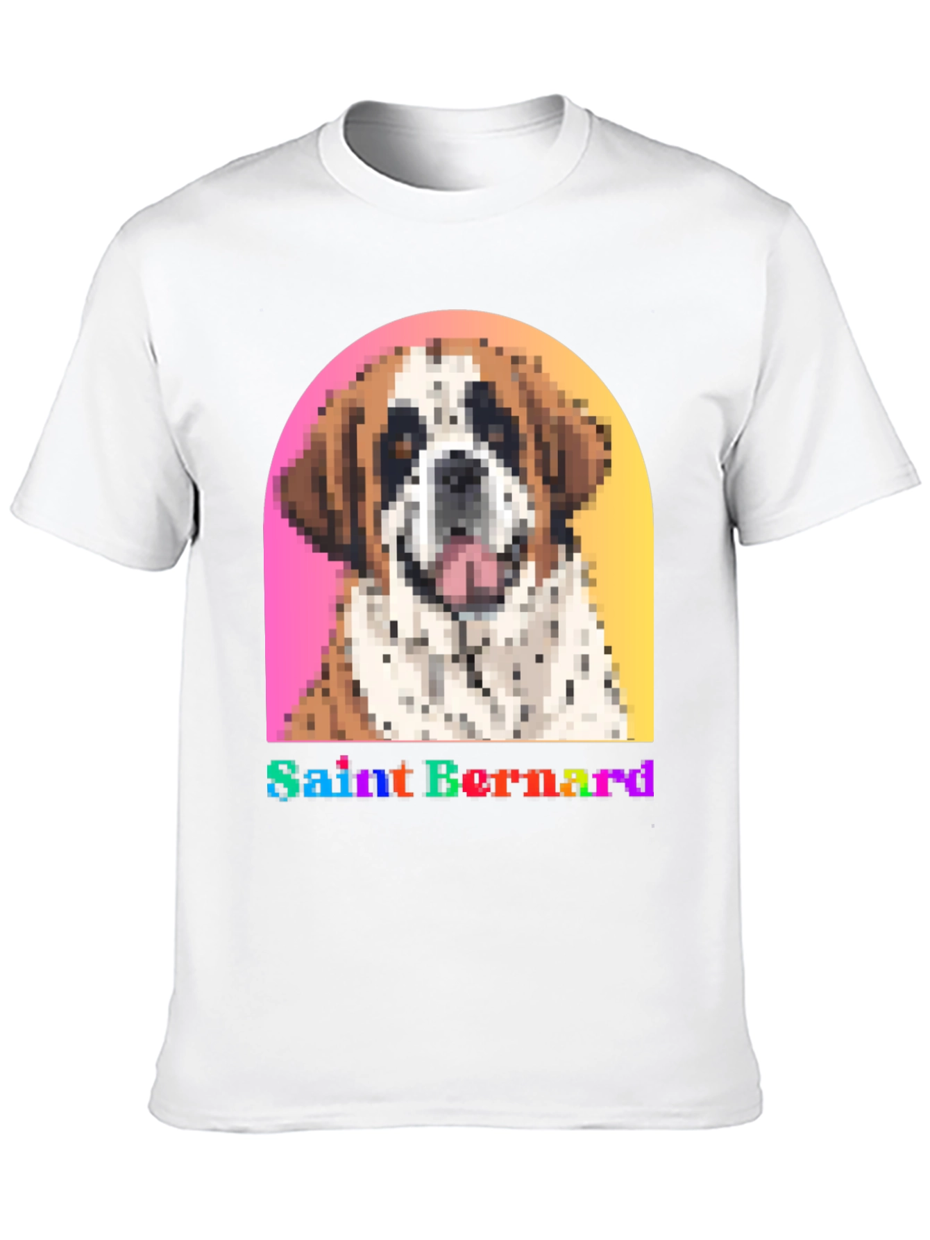 Saint Bernard Dog Pixel Art Black T-Shirt